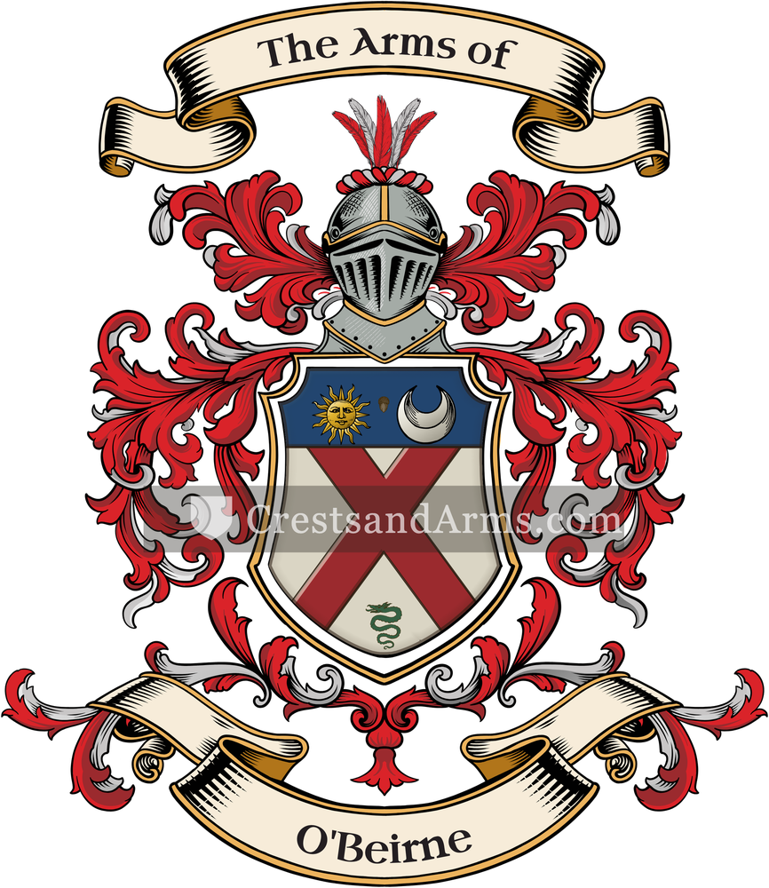 The O'Beirne coat of arms, drawn from the recorded blazon
