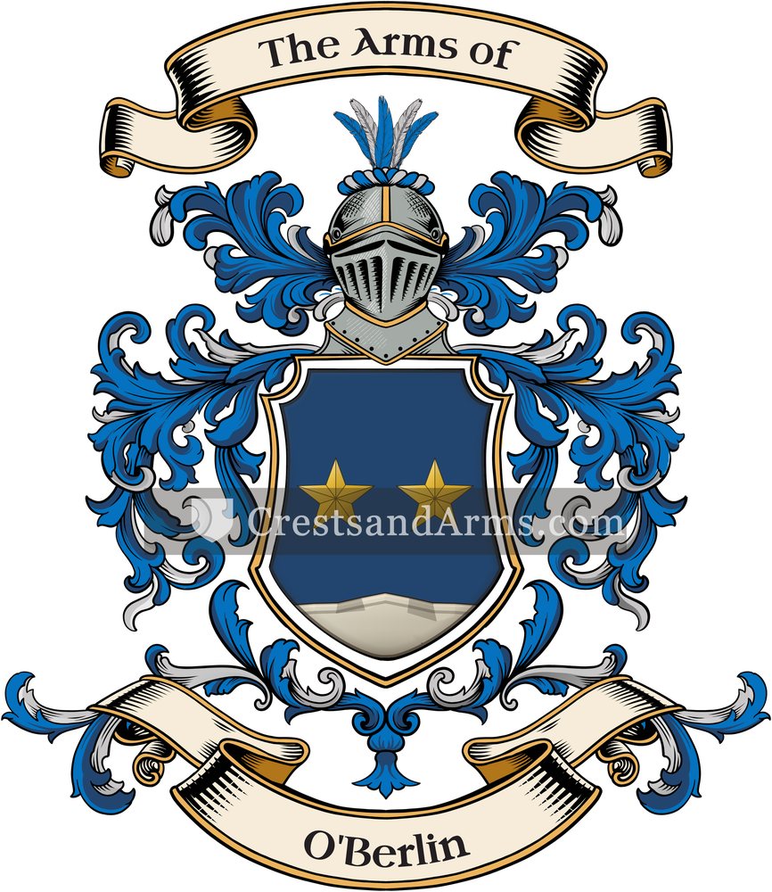 The O'Berlin coat of arms, drawn from the recorded blazon