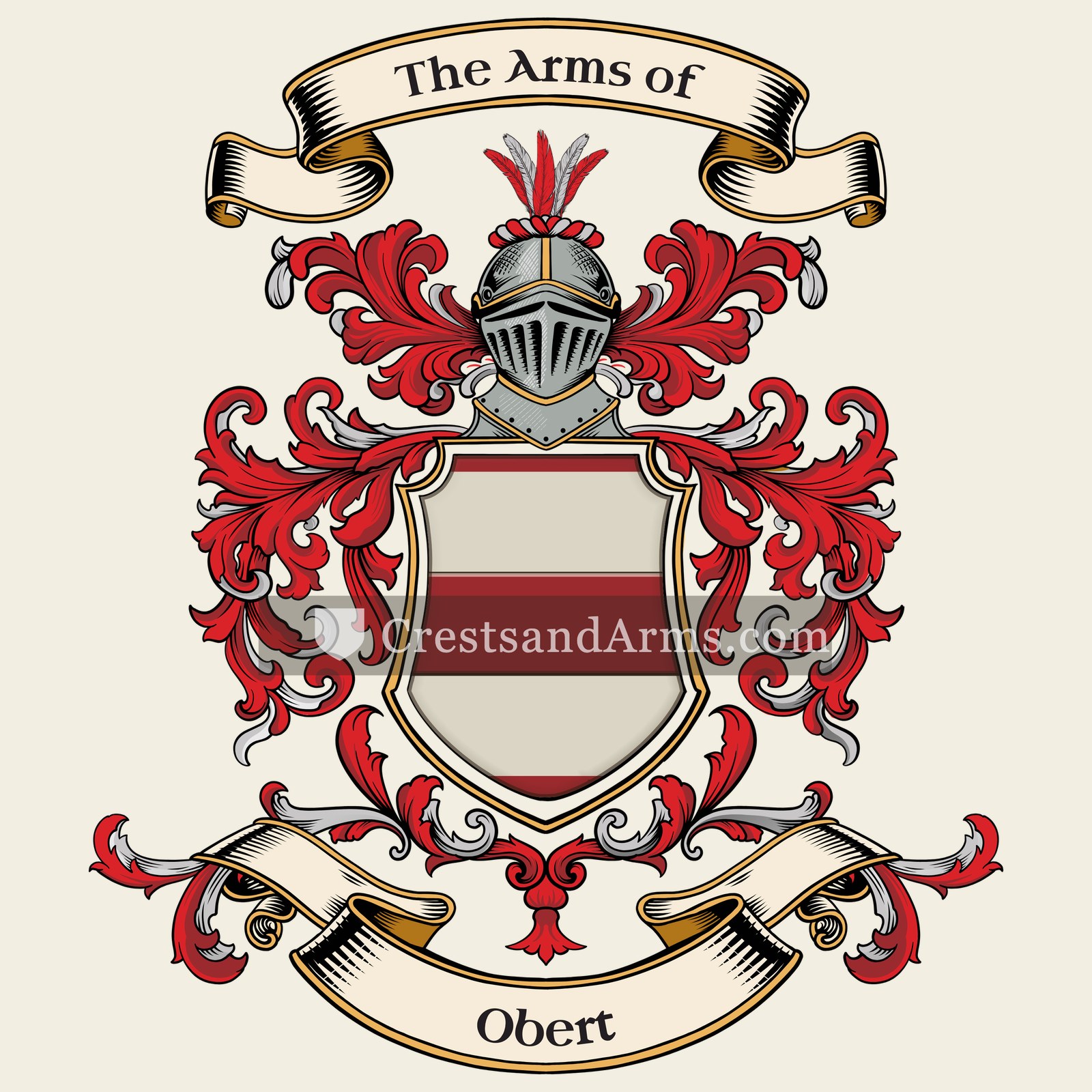 The Obert coat of arms, drawn from the recorded blazon