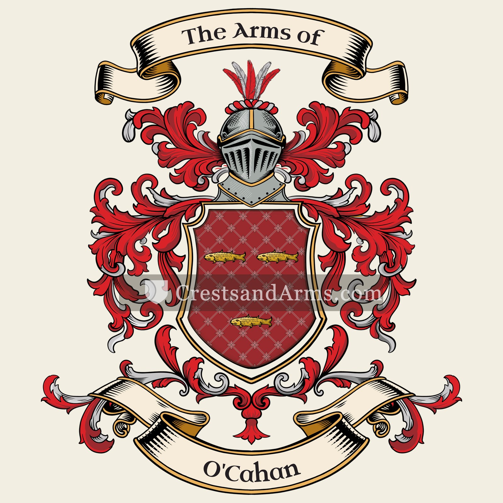 The O'Cahan coat of arms, drawn from the recorded blazon