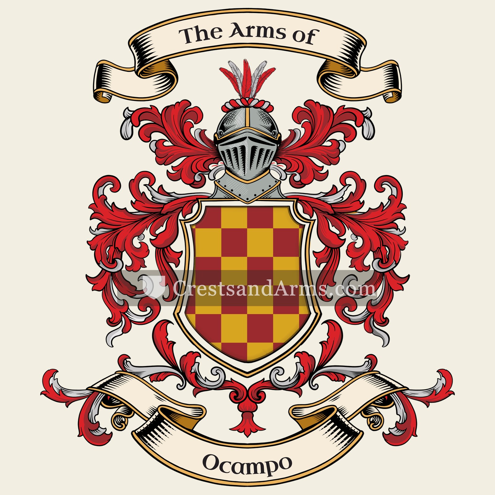 The Ocampo coat of arms, drawn from the recorded blazon