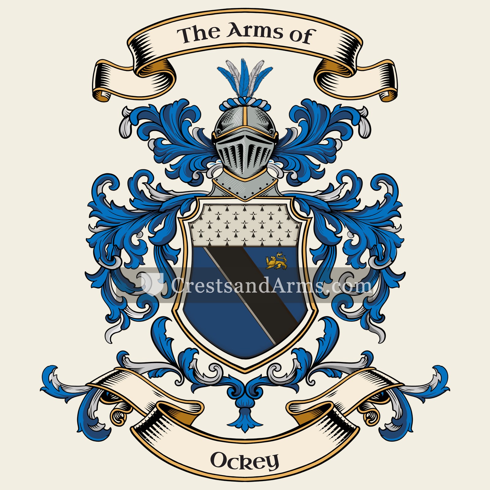The Ockey coat of arms, drawn from the recorded blazon