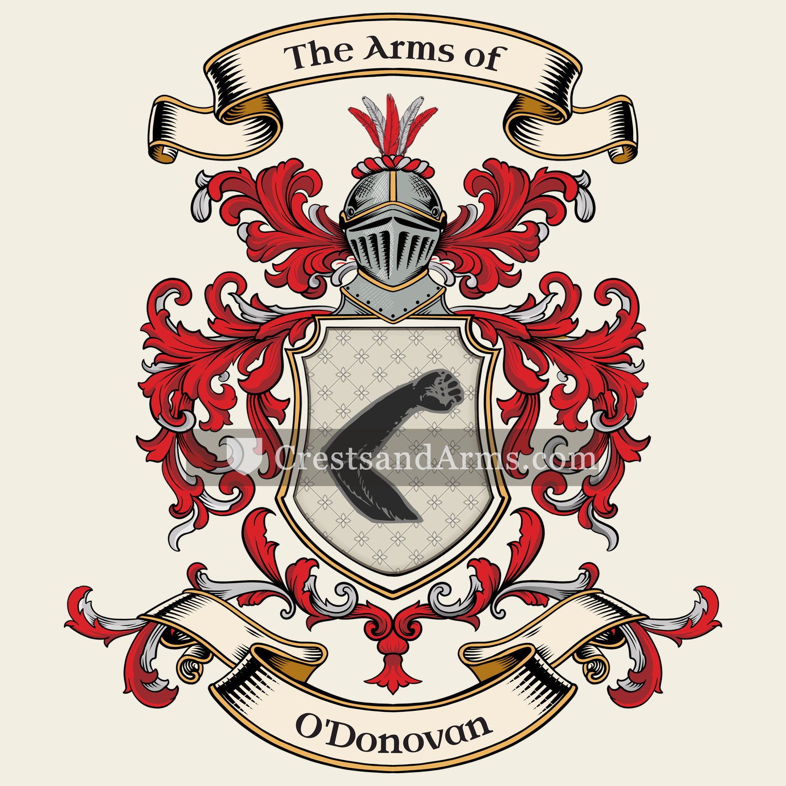 The O'Donovan coat of arms, drawn from the recorded blazon
