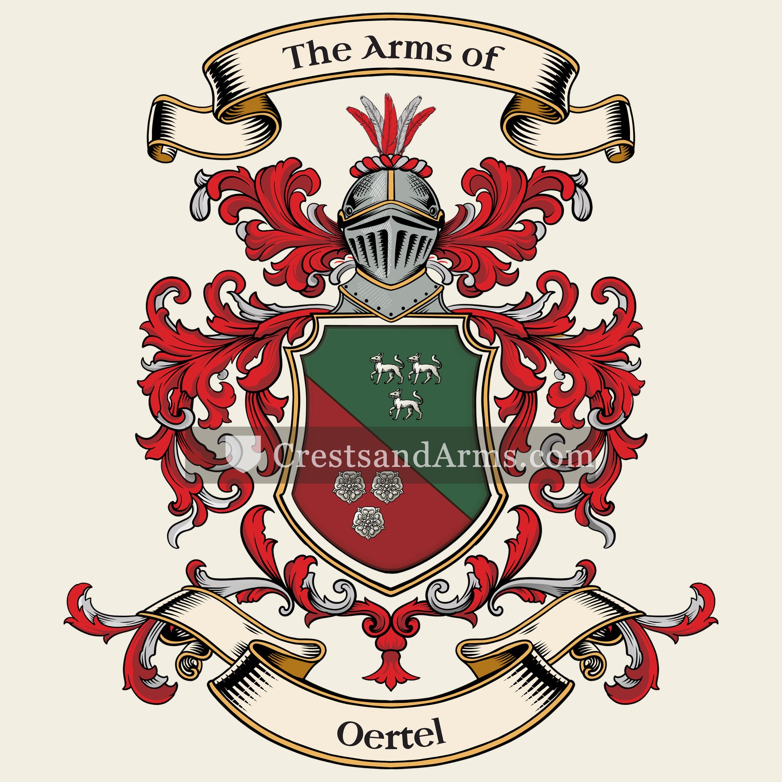 The Oertel coat of arms, drawn from the recorded blazon