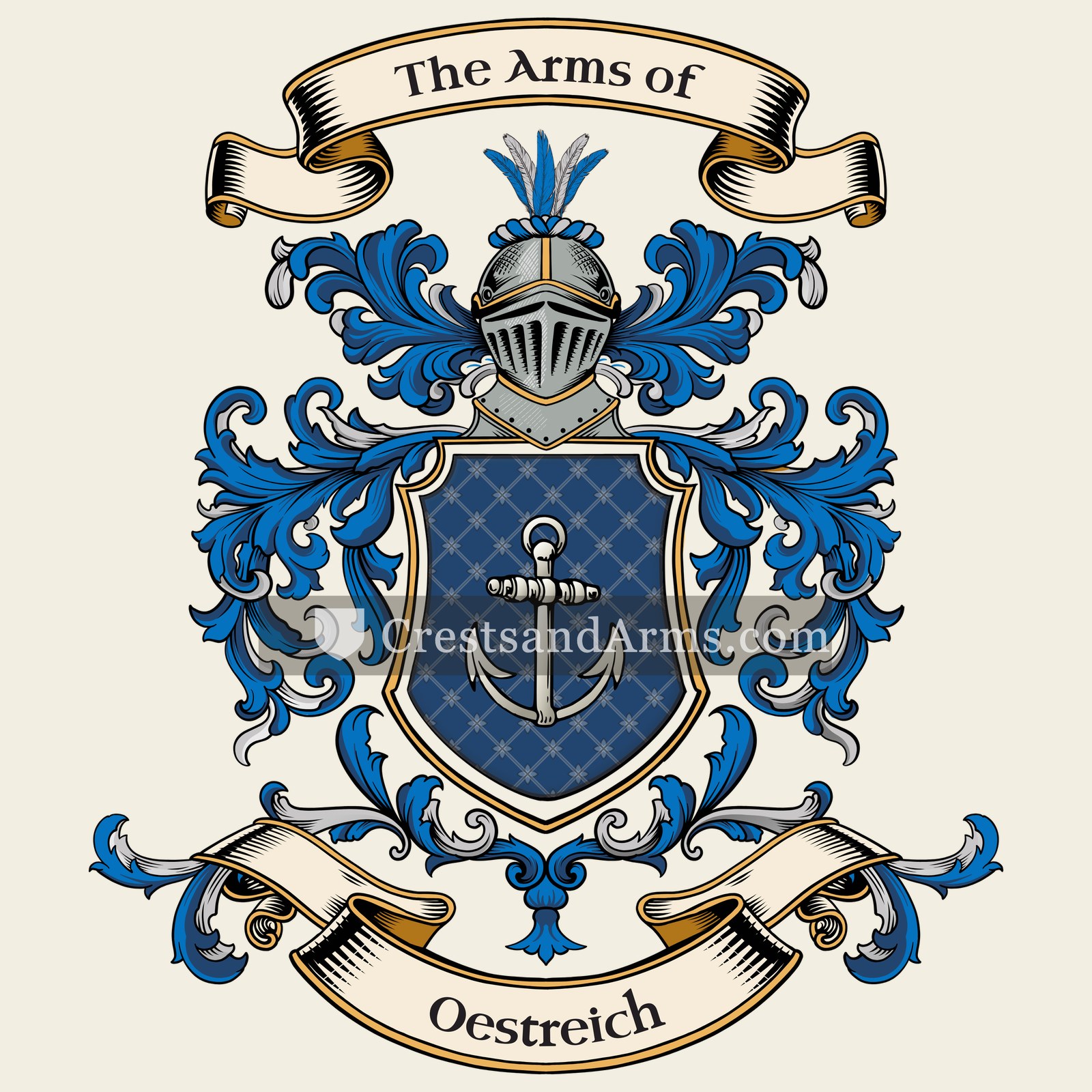 The Oestreich coat of arms, drawn from the recorded blazon
