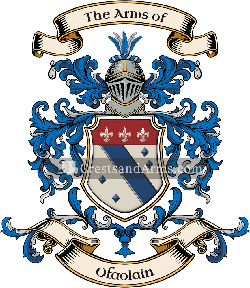 The Ofaolain coat of arms, drawn from the recorded blazon