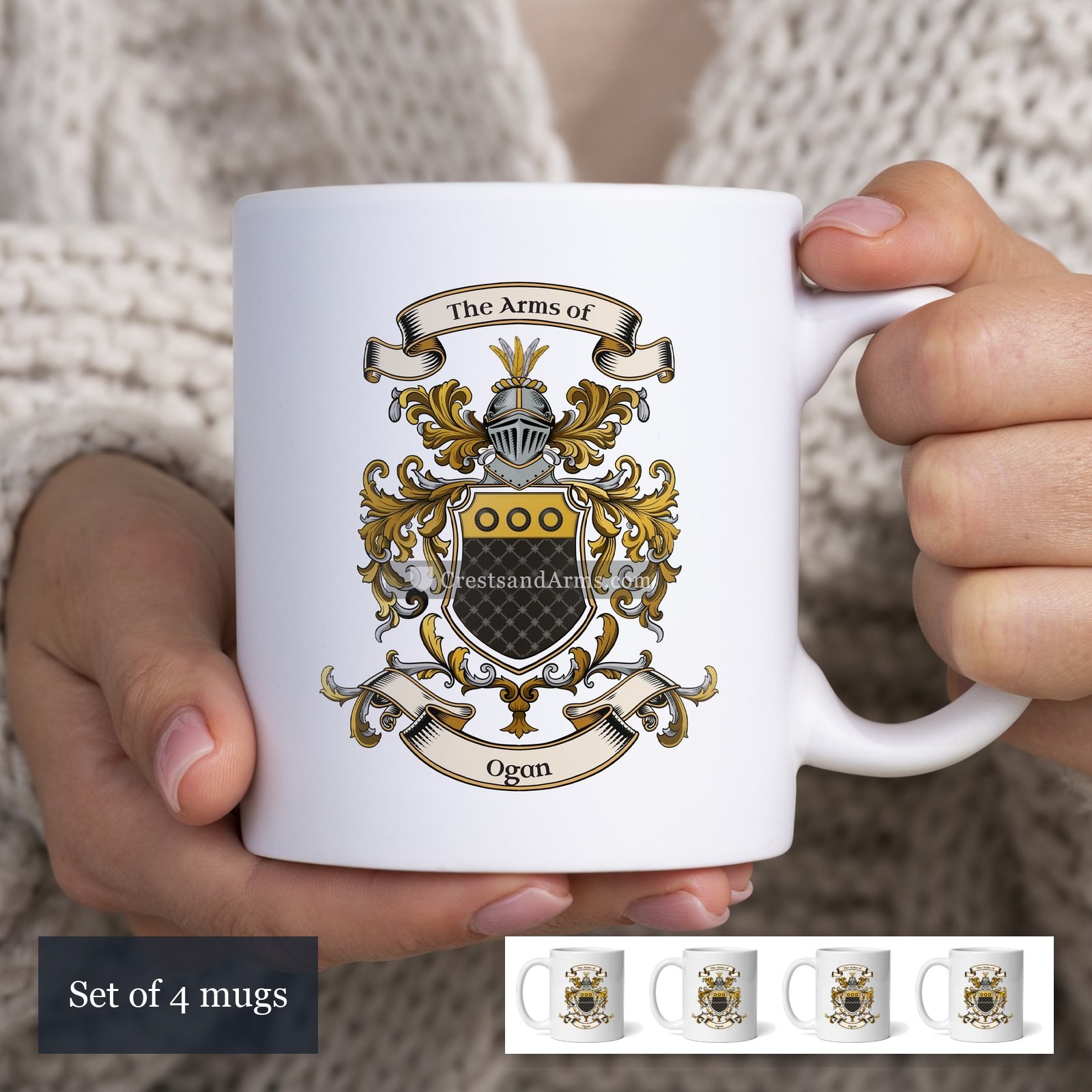 The Ogan arms on the set of 4 mugs