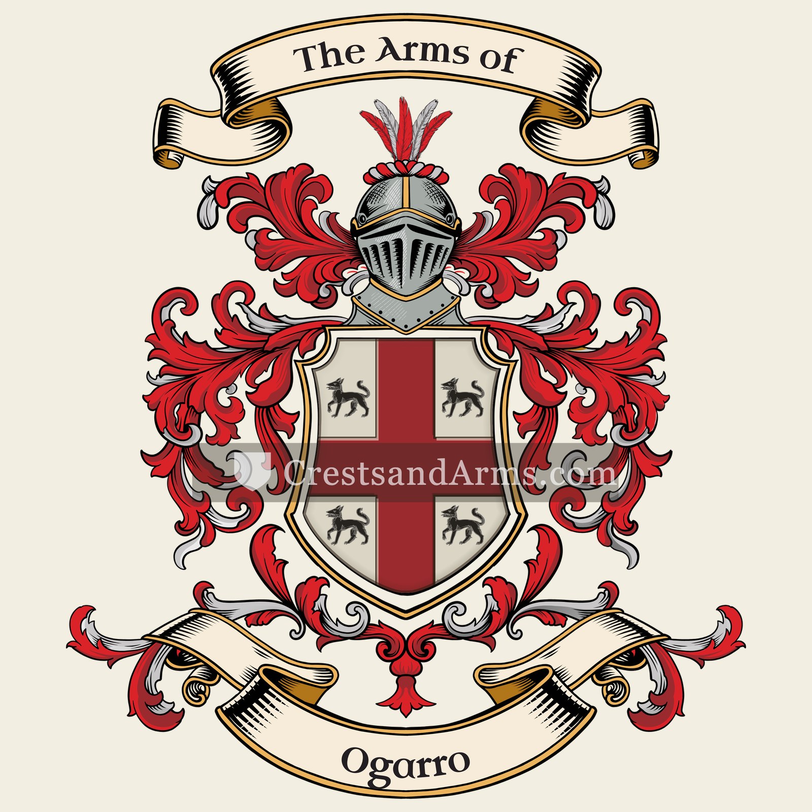 The Ogarro coat of arms, drawn from the recorded blazon