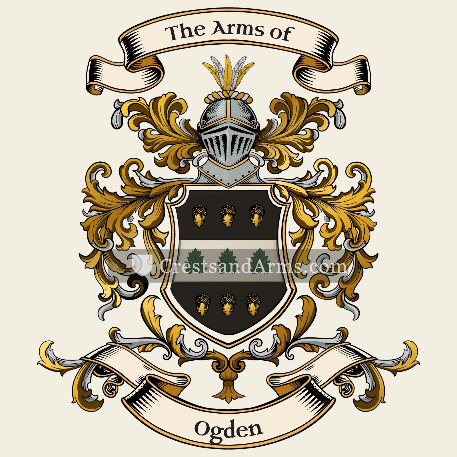The Ogden coat of arms, drawn from the recorded blazon