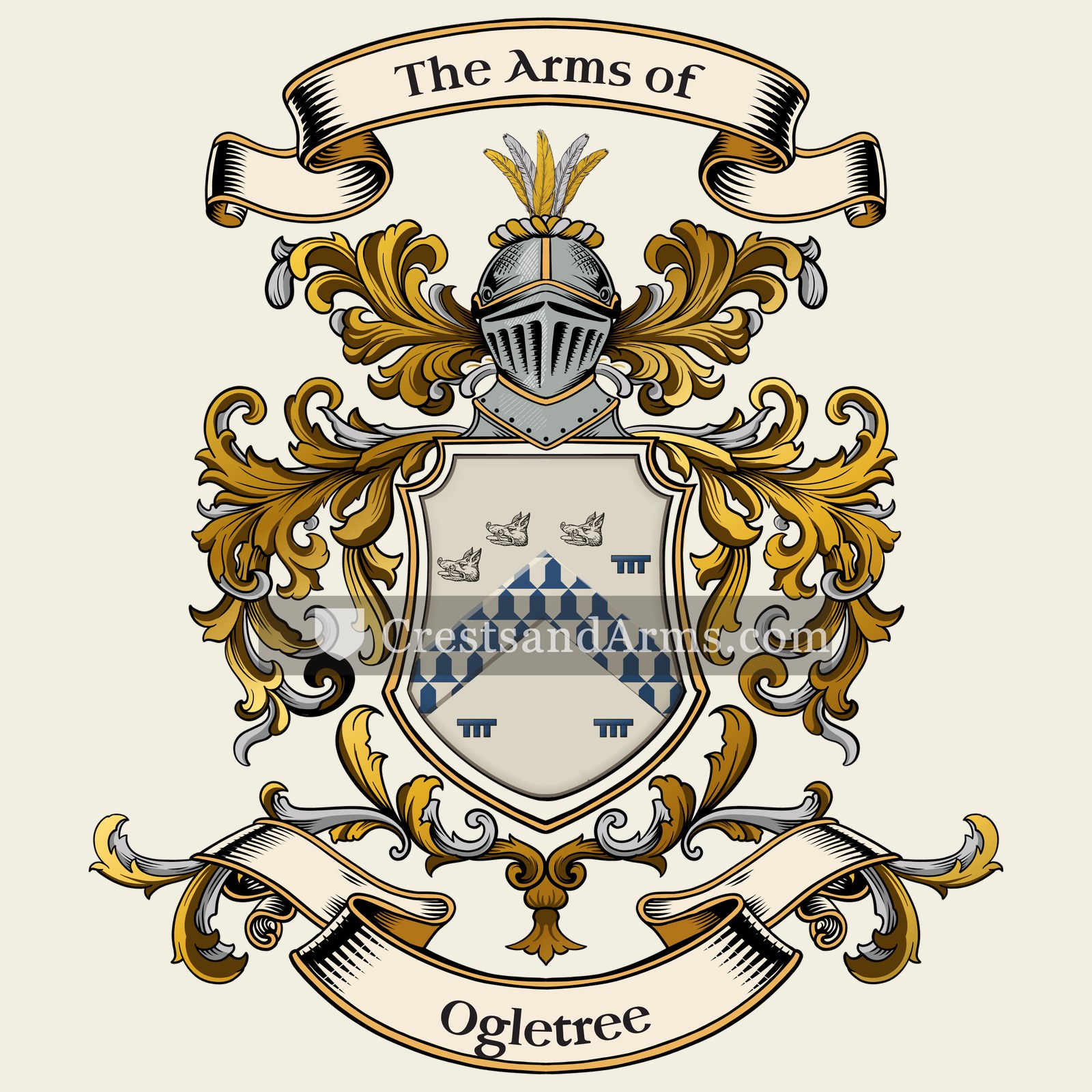 The Ogletree coat of arms, drawn from the recorded blazon