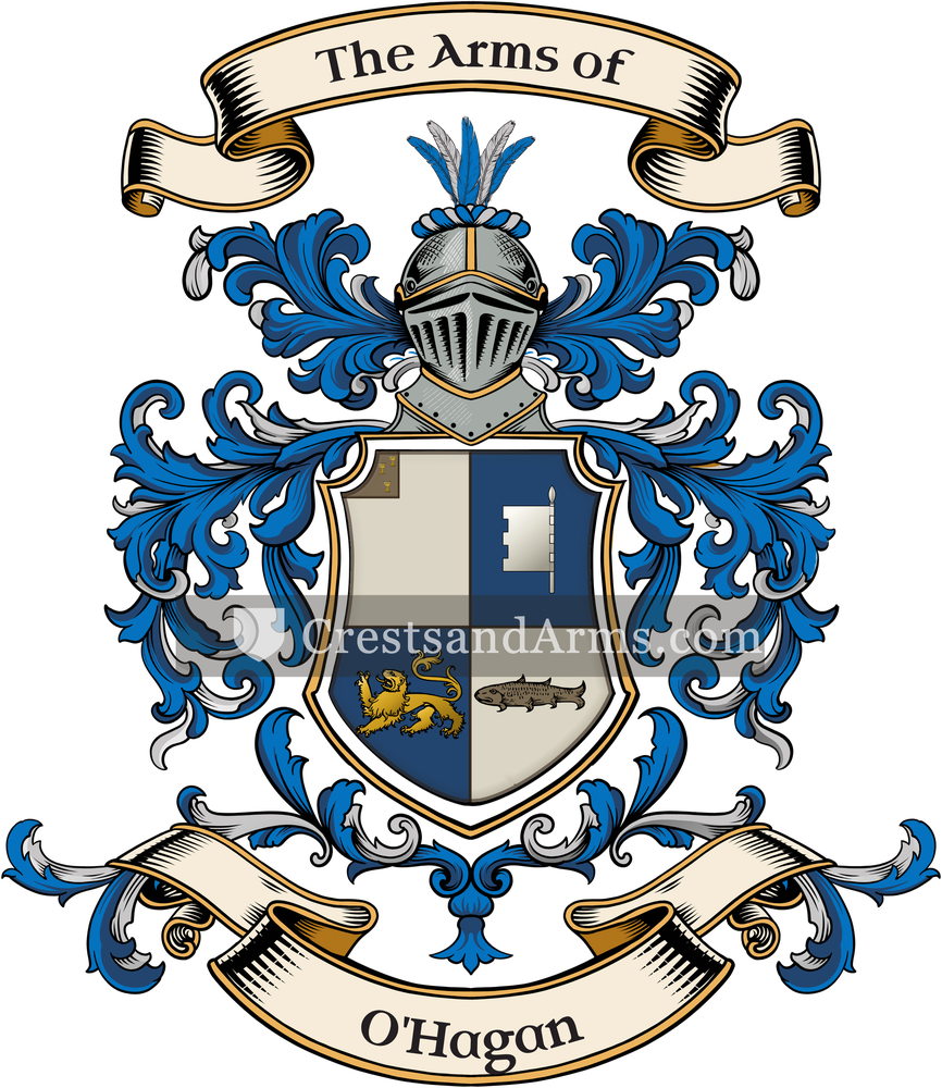 The O'Hagan coat of arms, drawn from the recorded blazon