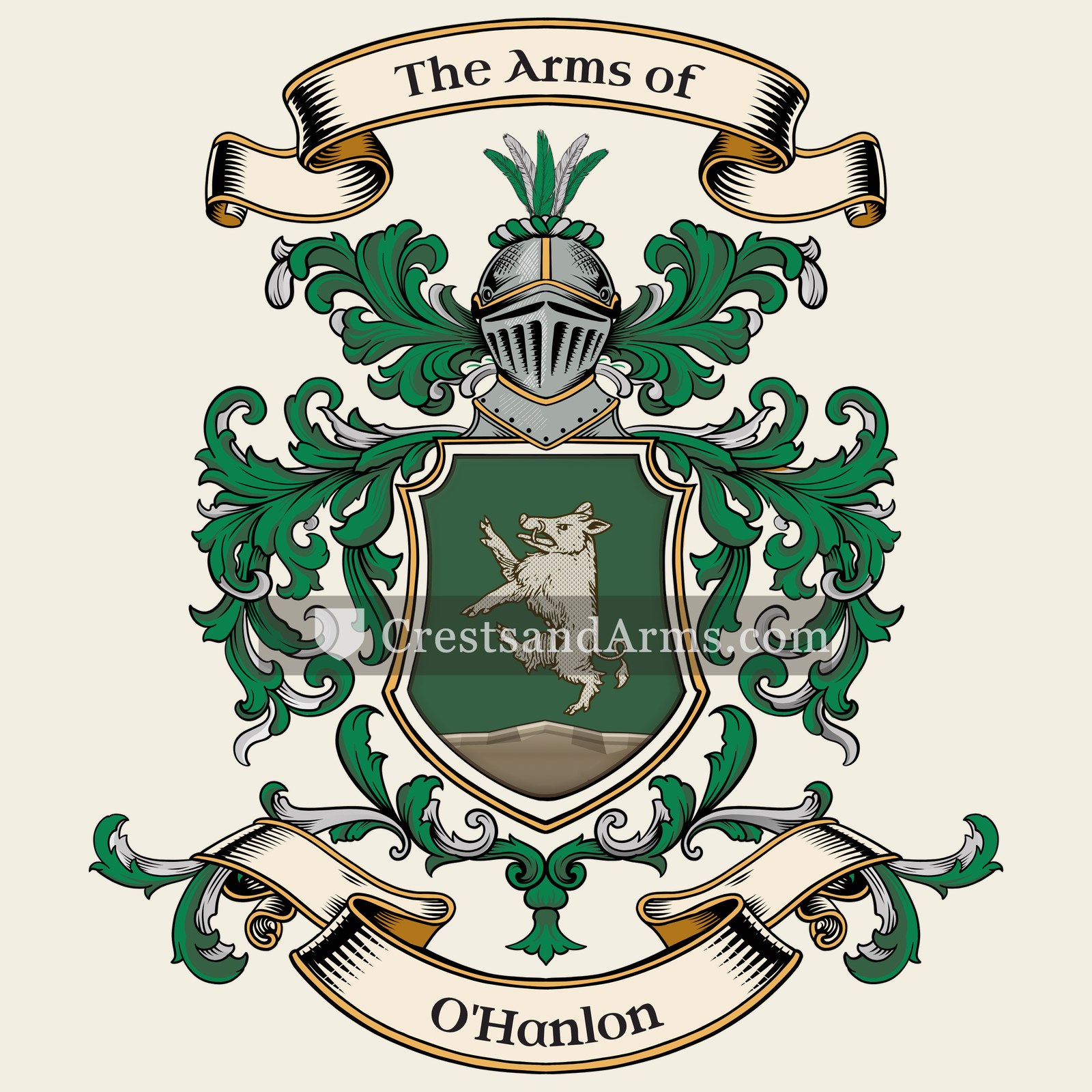 The O'Hanlon coat of arms, drawn from the recorded blazon