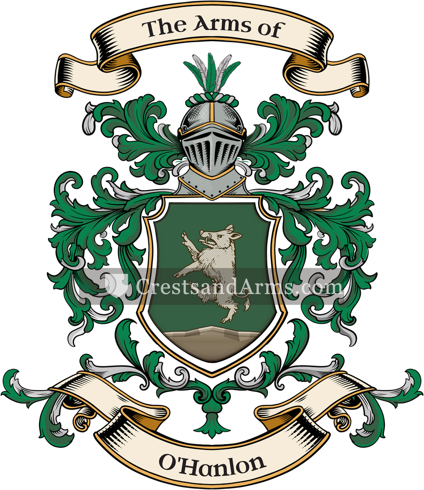 The O'Hanlon coat of arms, drawn from the recorded blazon