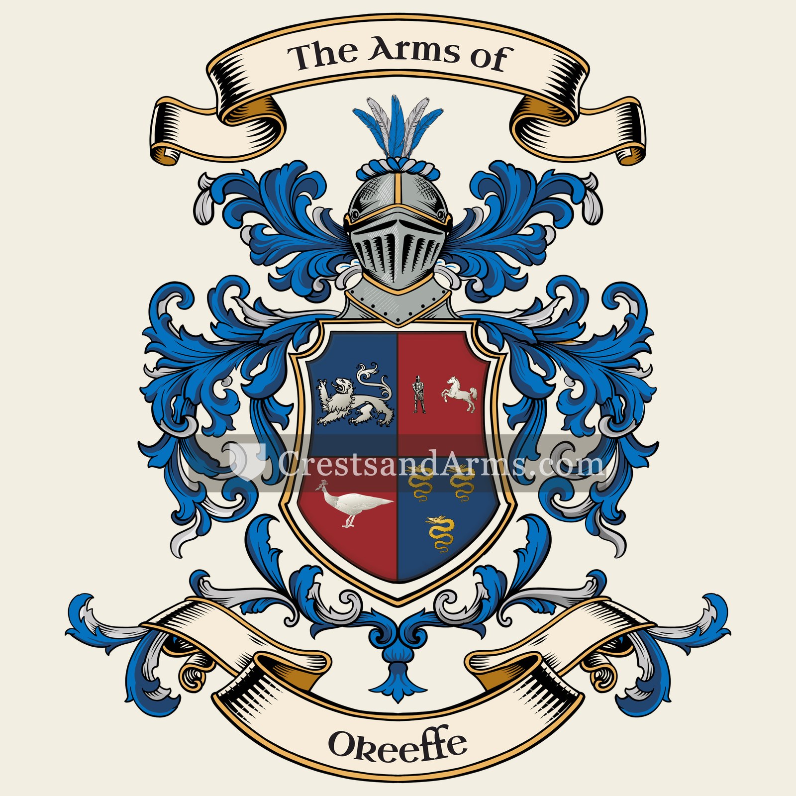 The Okeeffe coat of arms, drawn from the recorded blazon