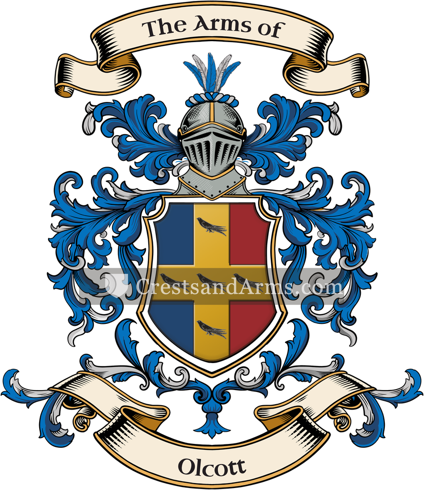 The Olcott coat of arms, drawn from the recorded blazon
