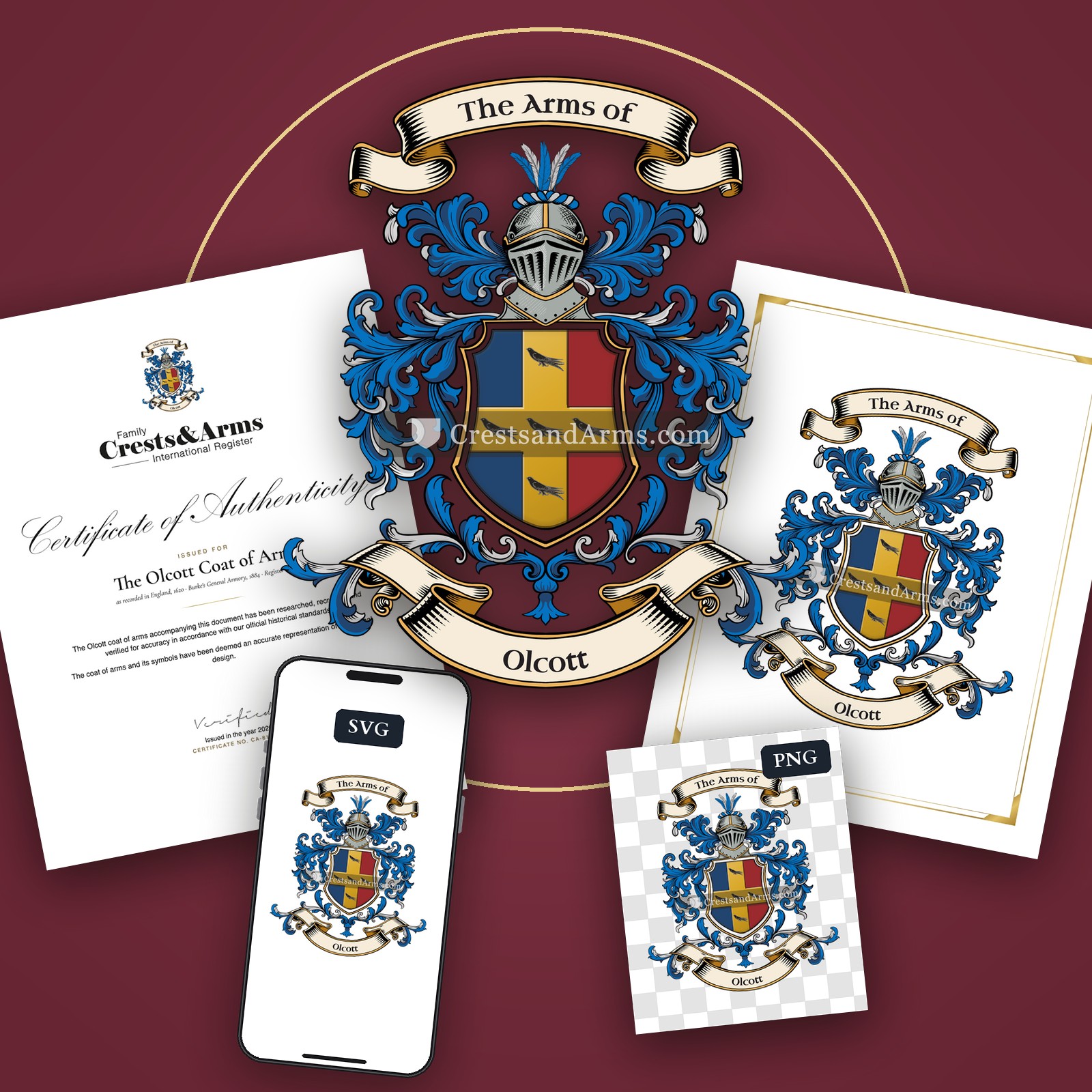 The Olcott arms on the coat of arms — digital pack