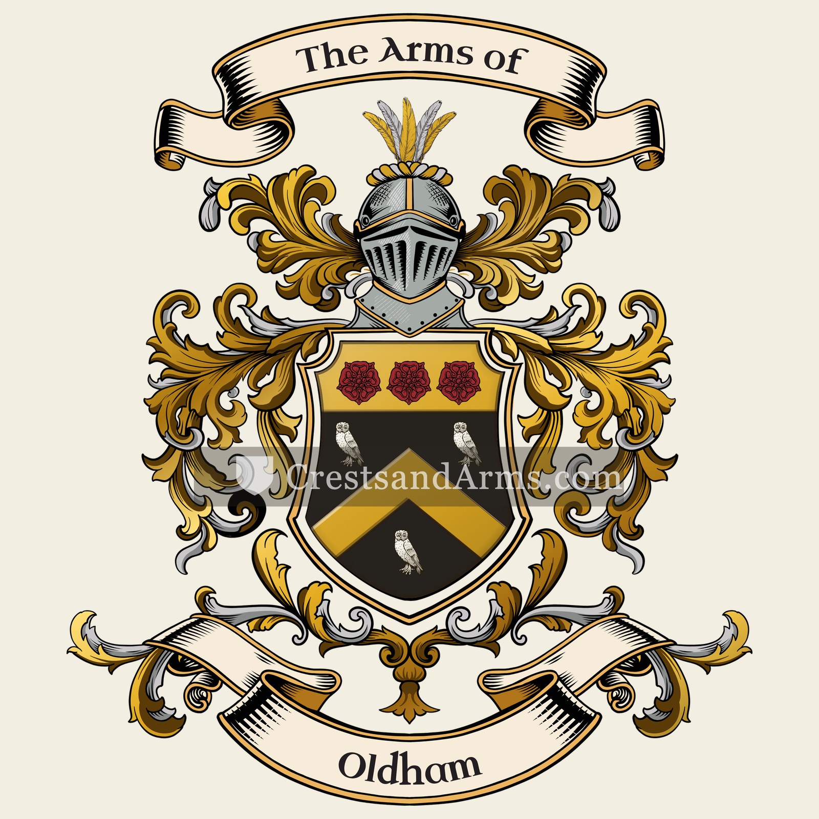 The Oldham coat of arms, drawn from the recorded blazon