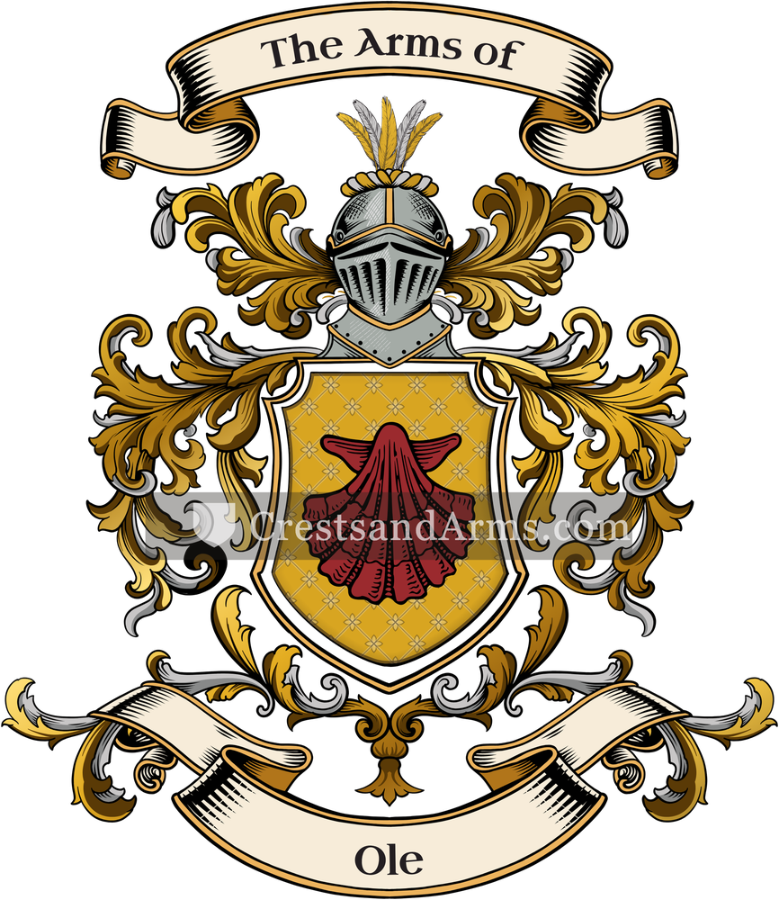 The Ole coat of arms, drawn from the recorded blazon
