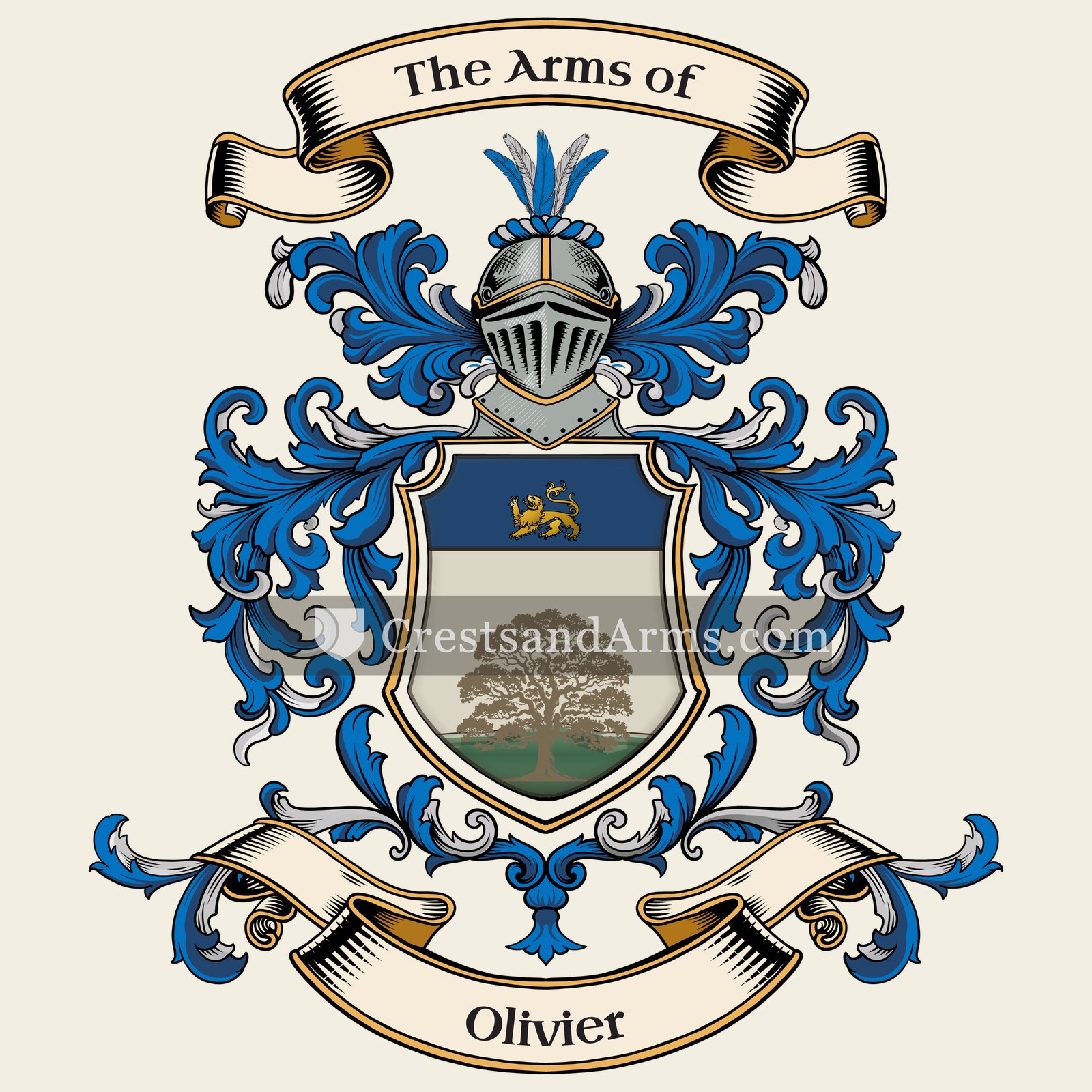 The Olivier coat of arms, drawn from the recorded blazon