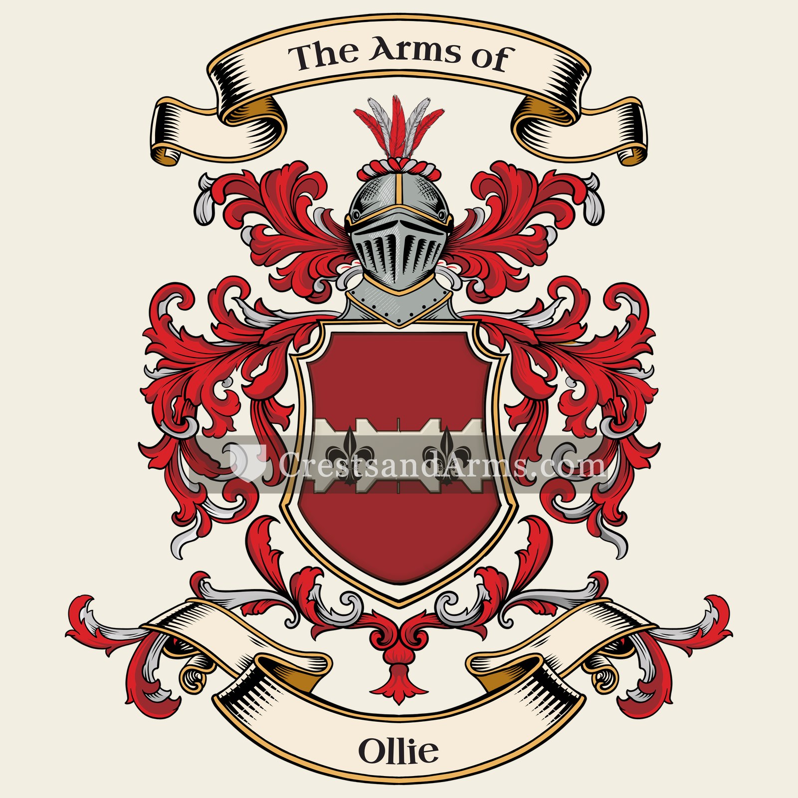 The Ollie coat of arms, drawn from the recorded blazon