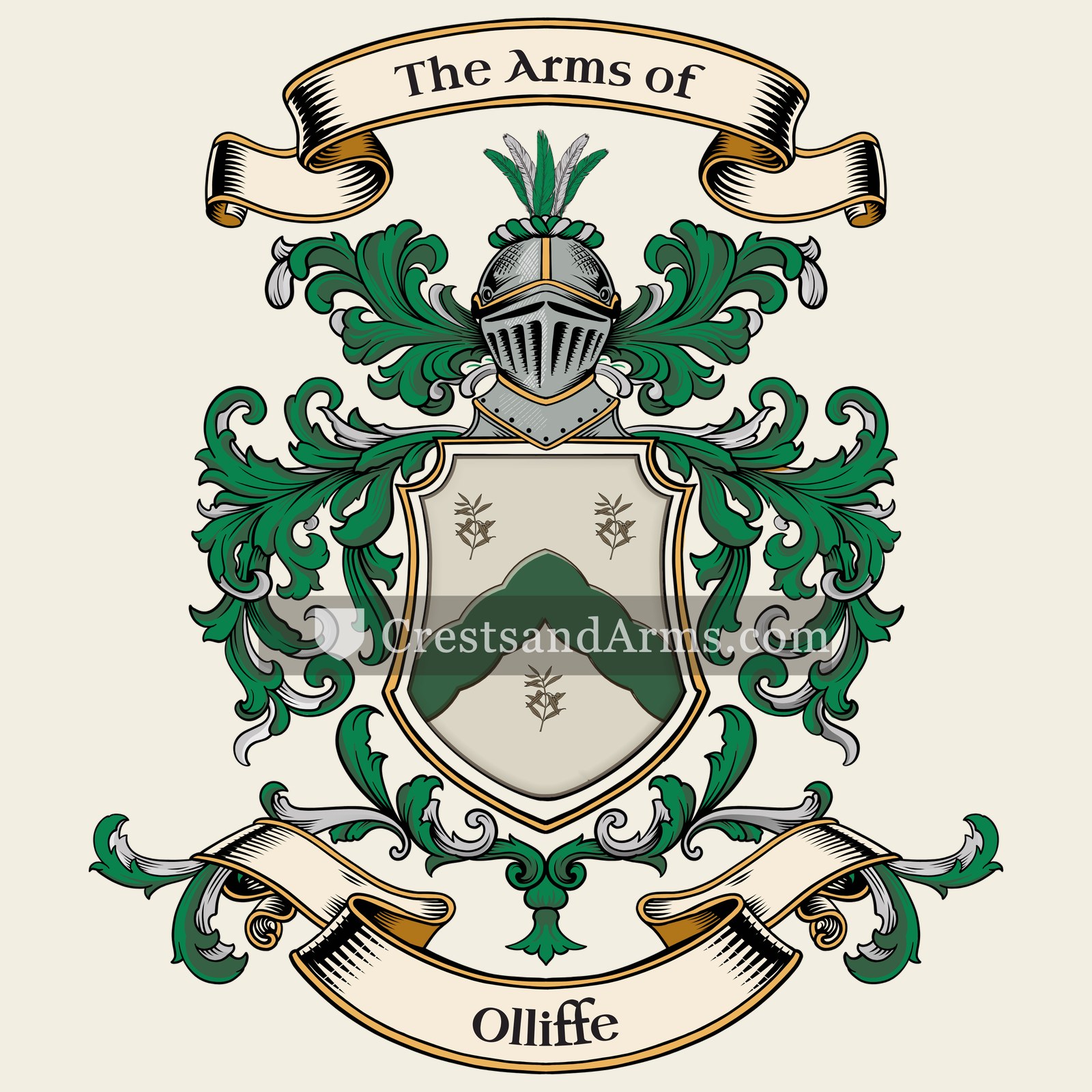 The Olliffe coat of arms, drawn from the recorded blazon