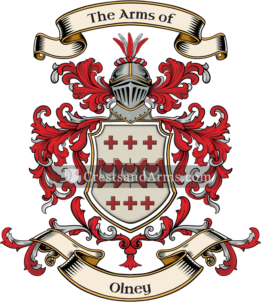 The Olney coat of arms, drawn from the recorded blazon