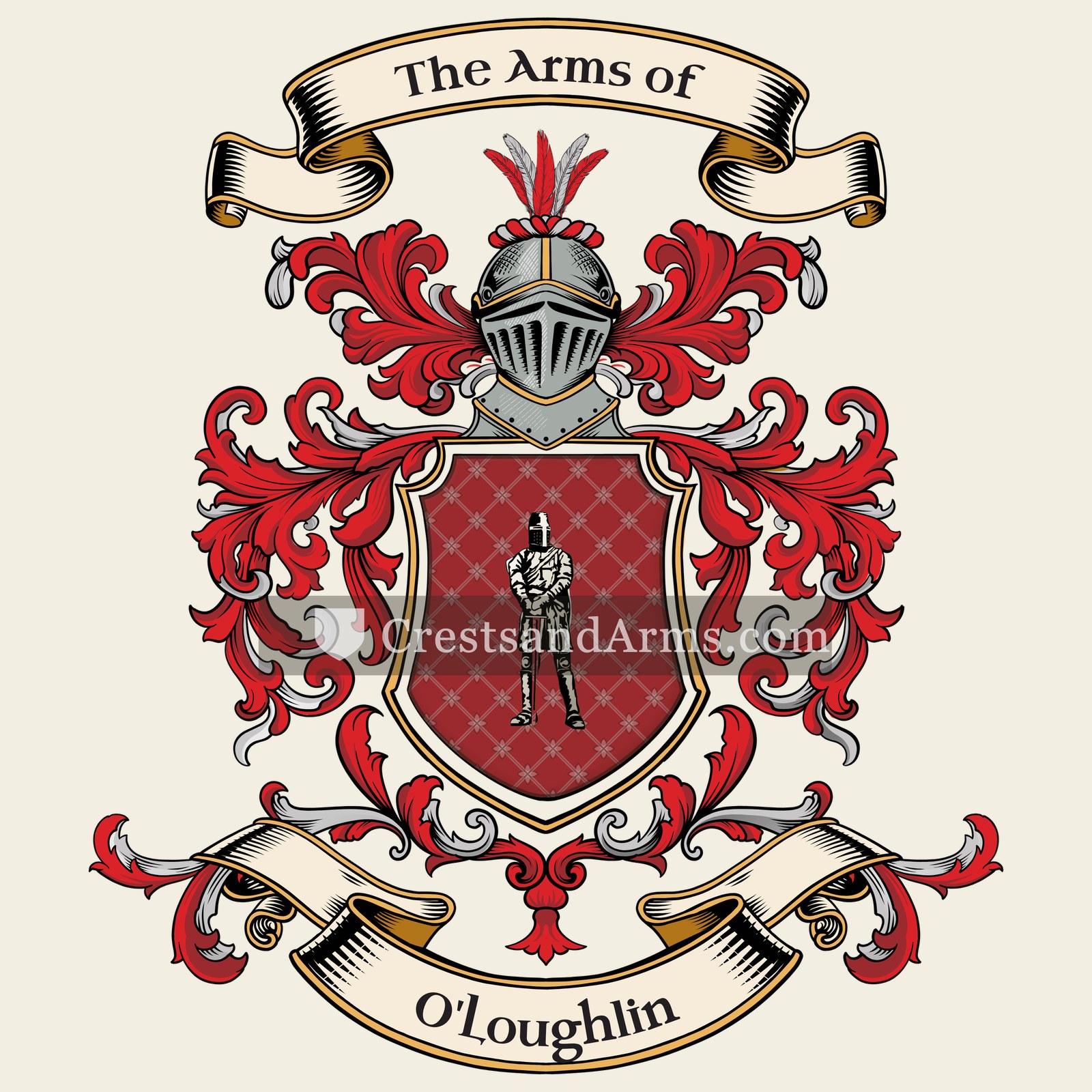The O'Loughlin coat of arms, drawn from the recorded blazon