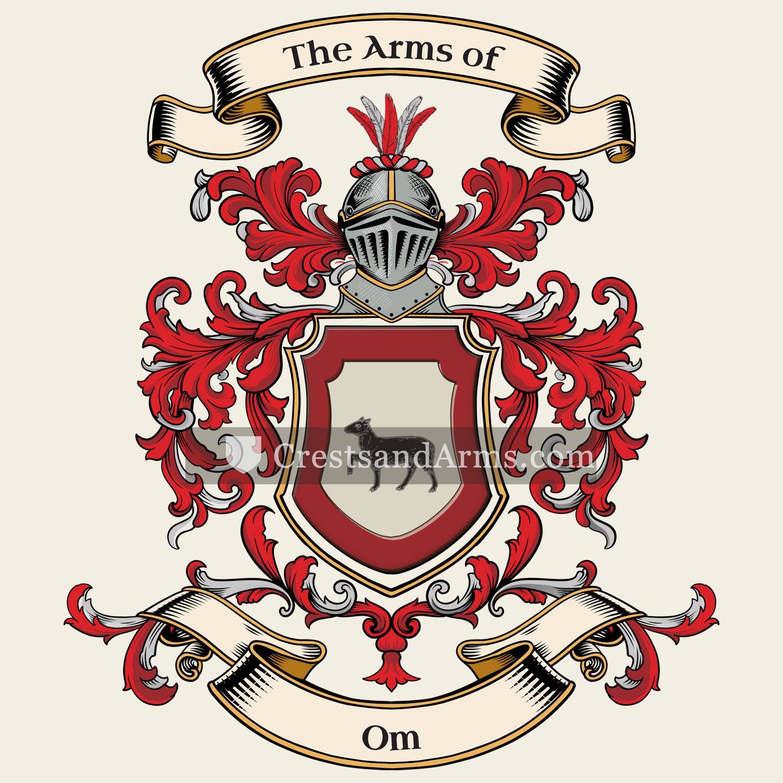 The Om coat of arms, drawn from the recorded blazon