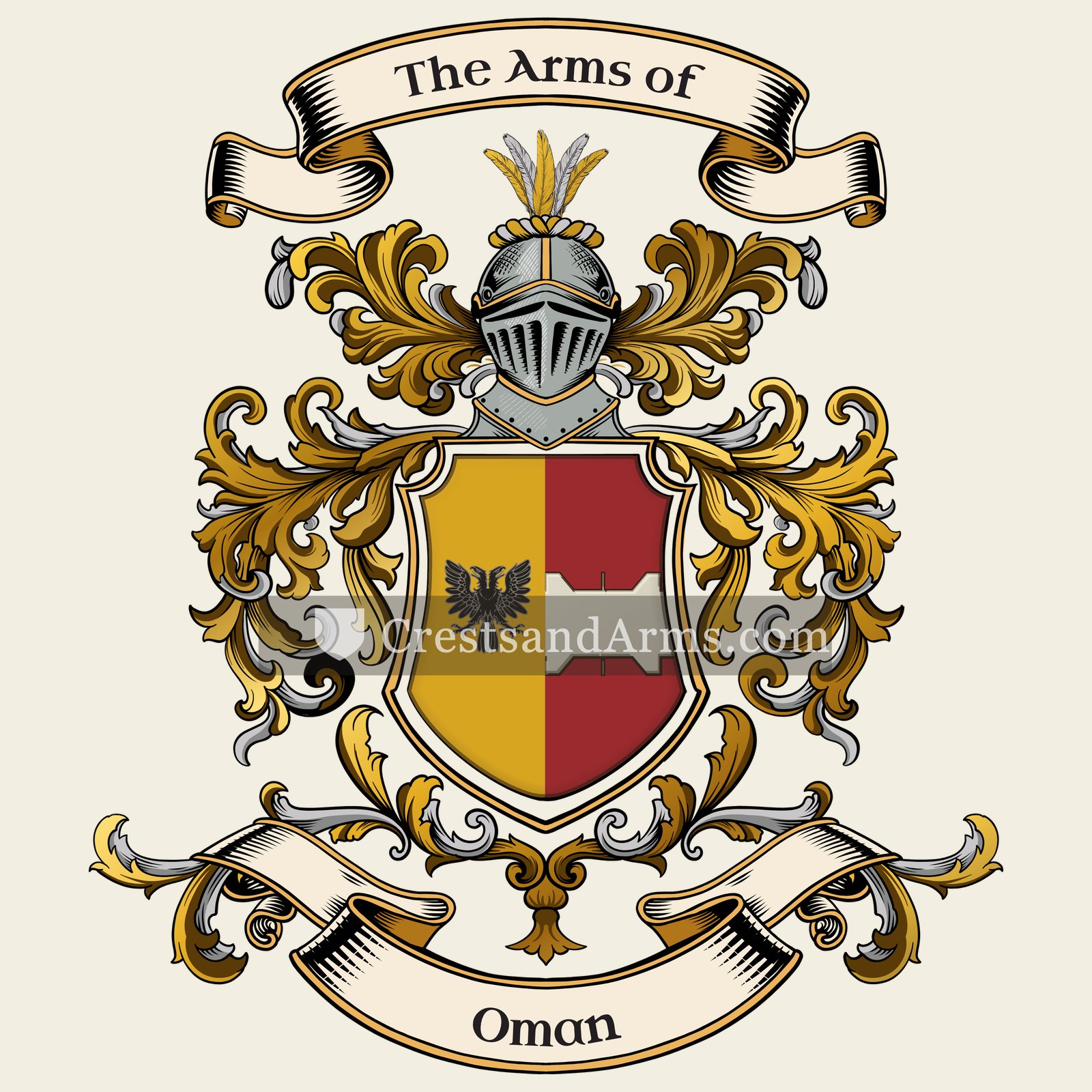 The Oman coat of arms, drawn from the recorded blazon