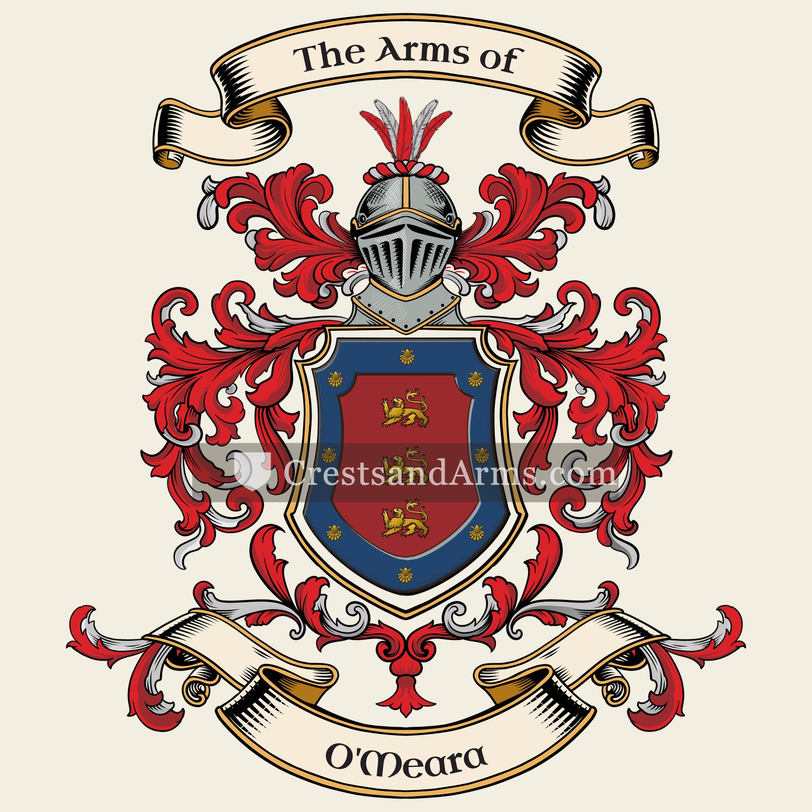 The O'Meara coat of arms, drawn from the recorded blazon