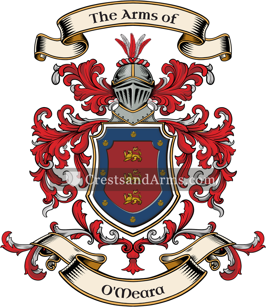 The O'Meara coat of arms, drawn from the recorded blazon