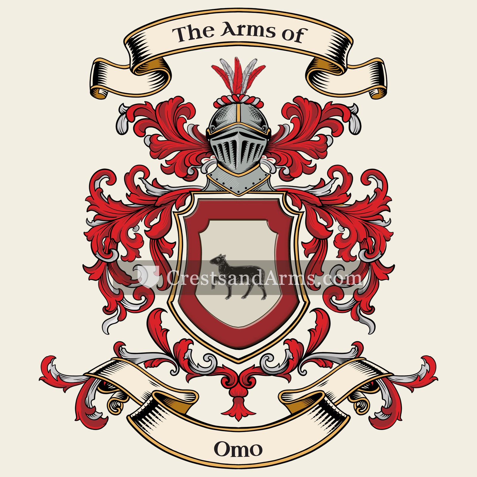 The Omo coat of arms, drawn from the recorded blazon