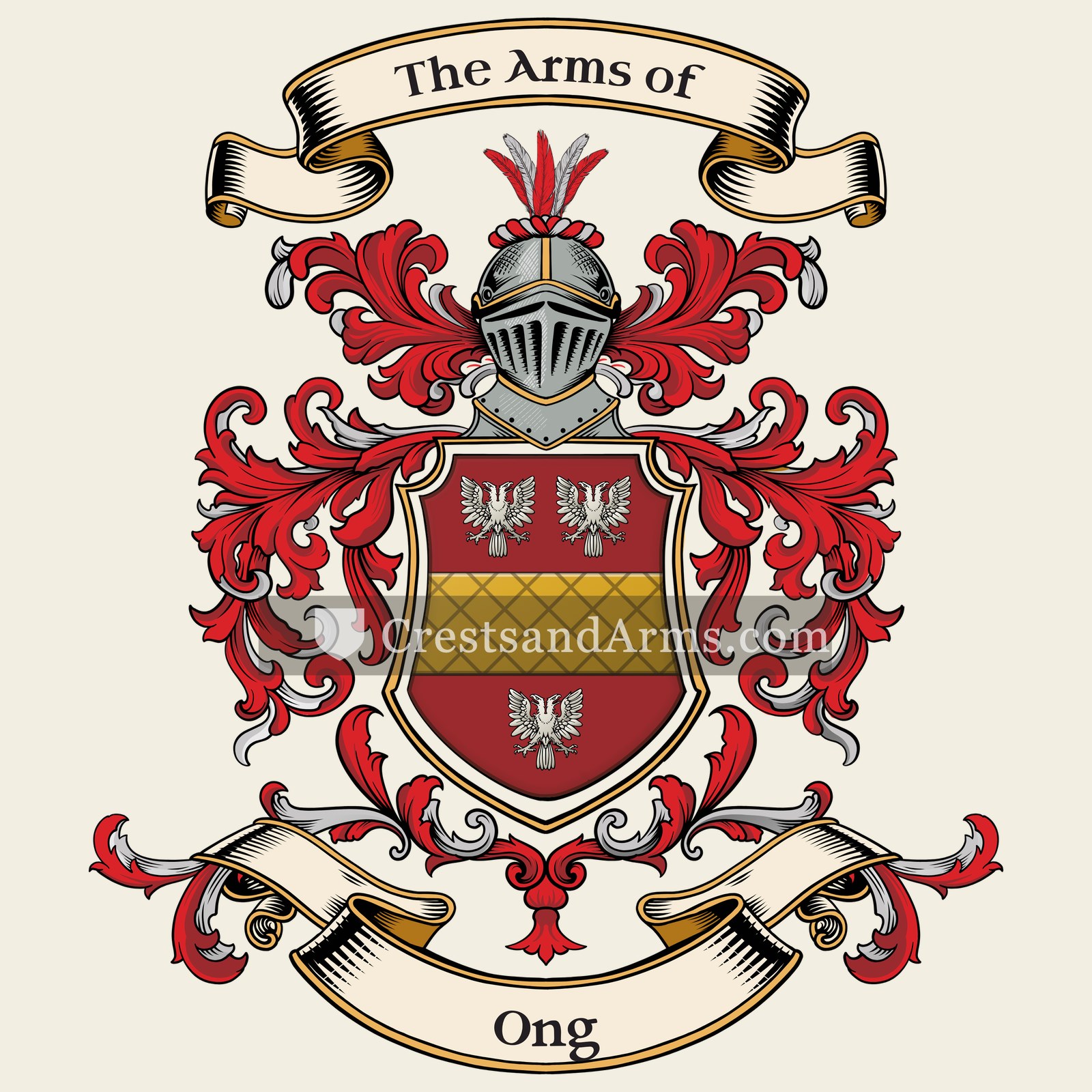 The Ong coat of arms, drawn from the recorded blazon