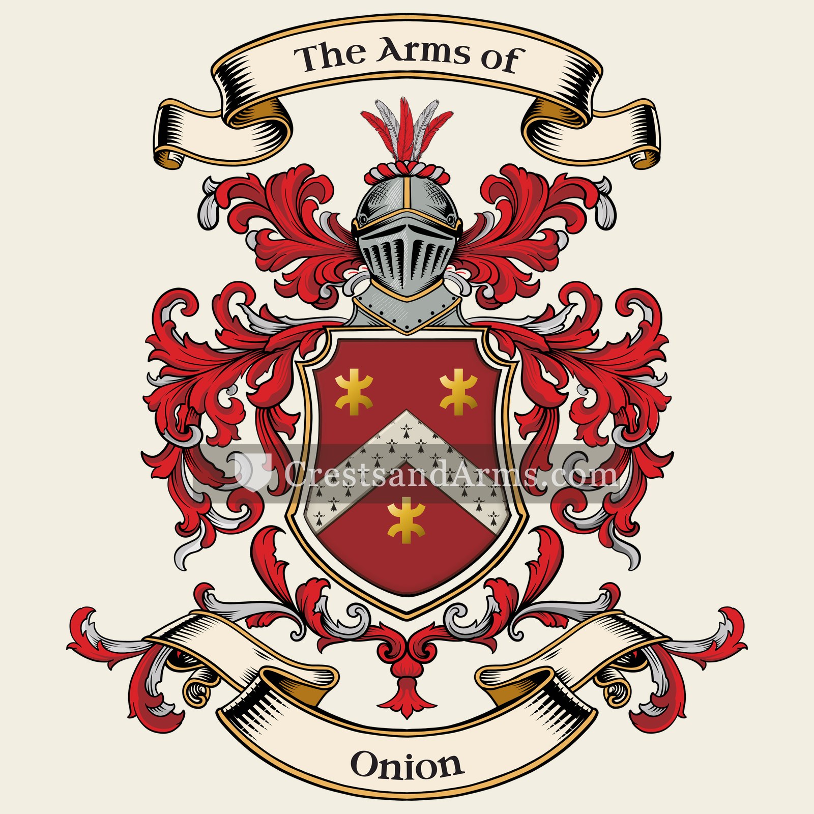The Onion coat of arms, drawn from the recorded blazon