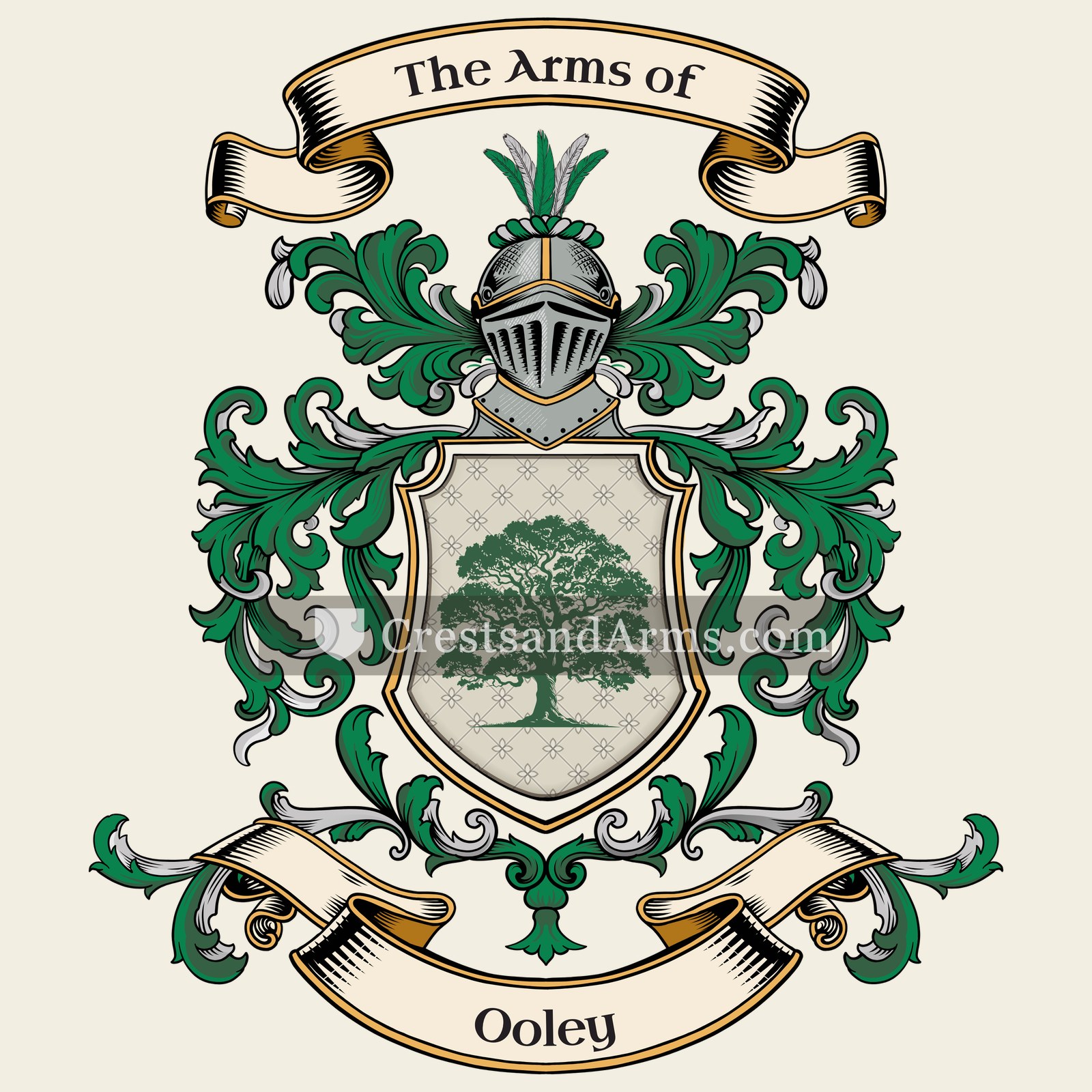 The Ooley coat of arms, drawn from the recorded blazon