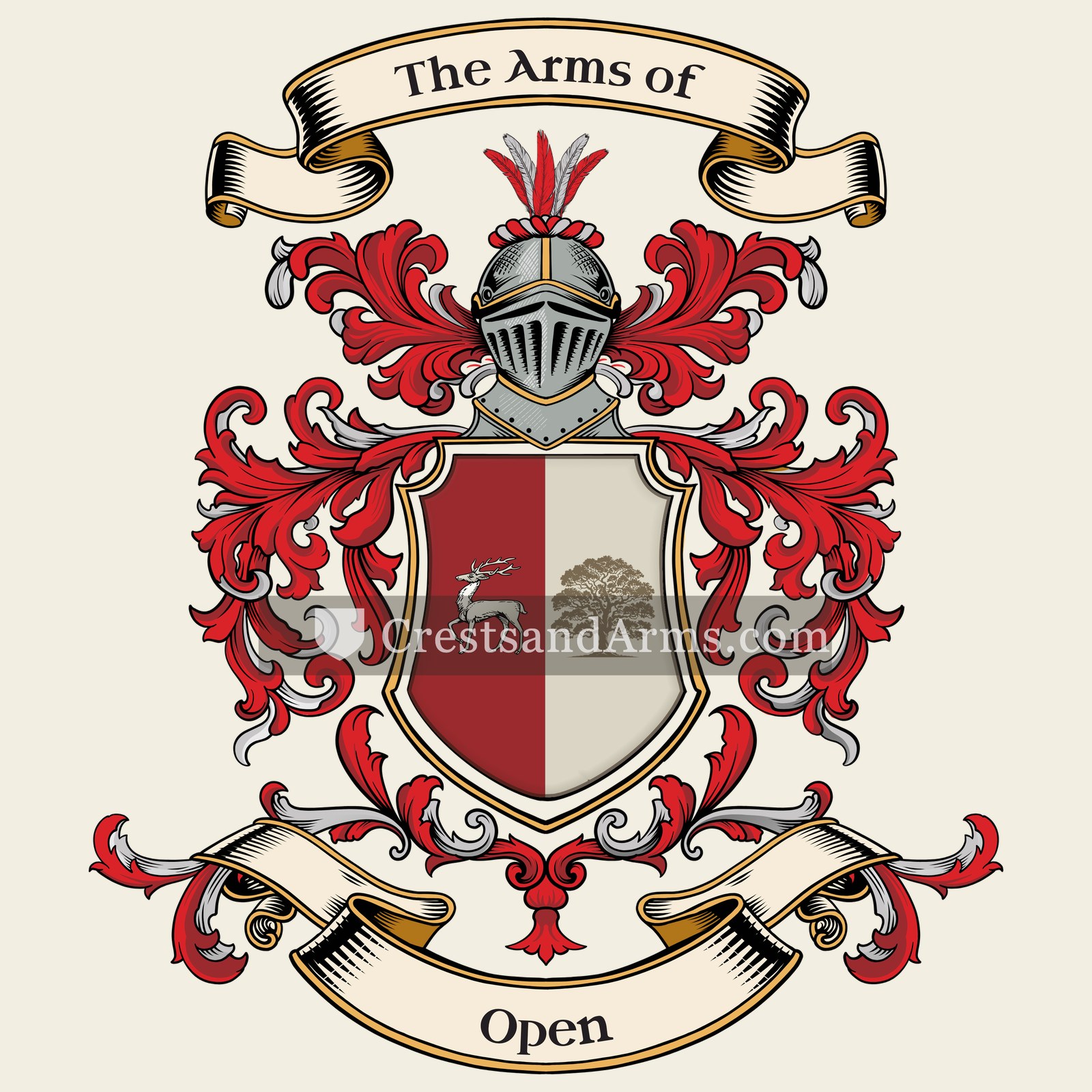 The Open coat of arms, drawn from the recorded blazon