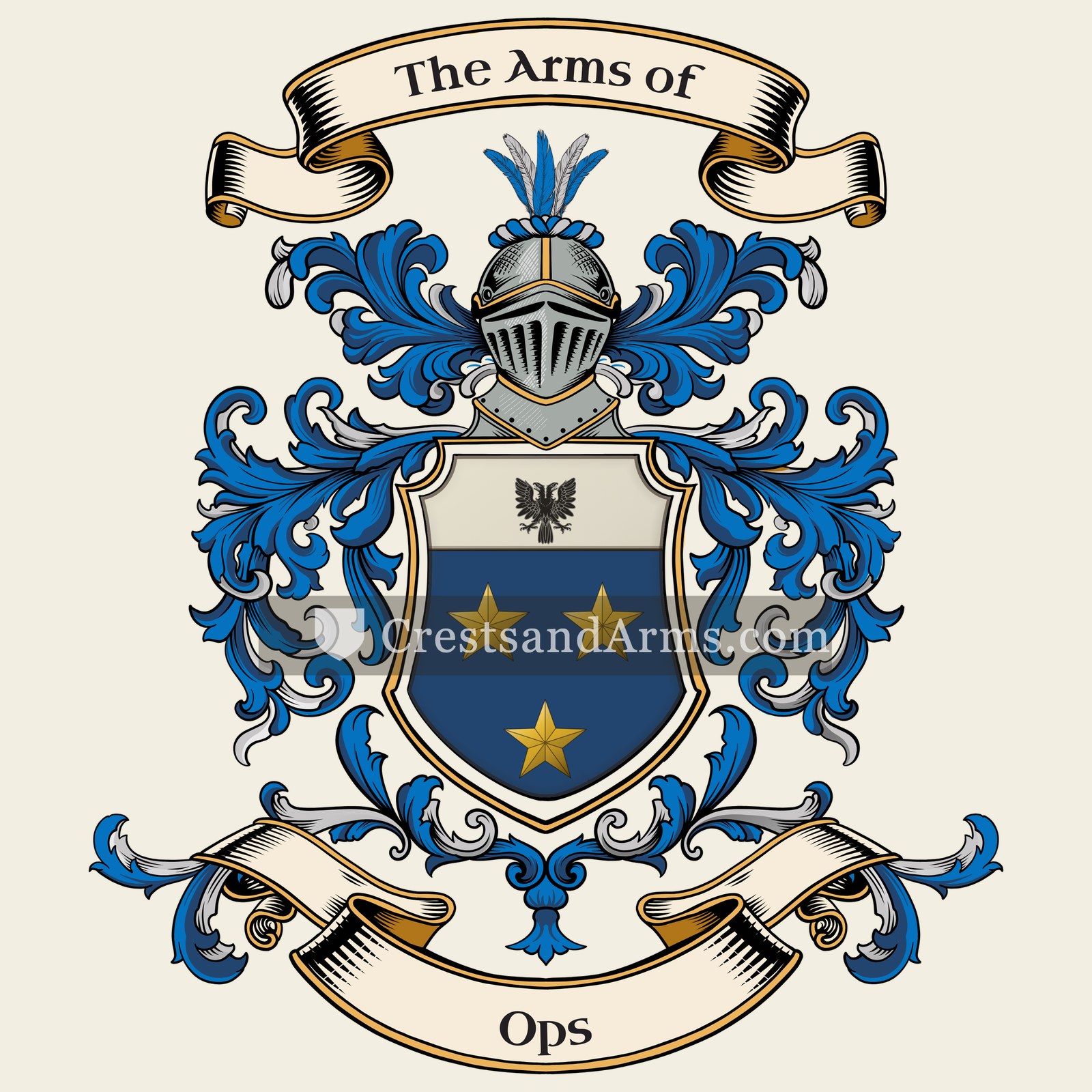 The Ops coat of arms, drawn from the recorded blazon