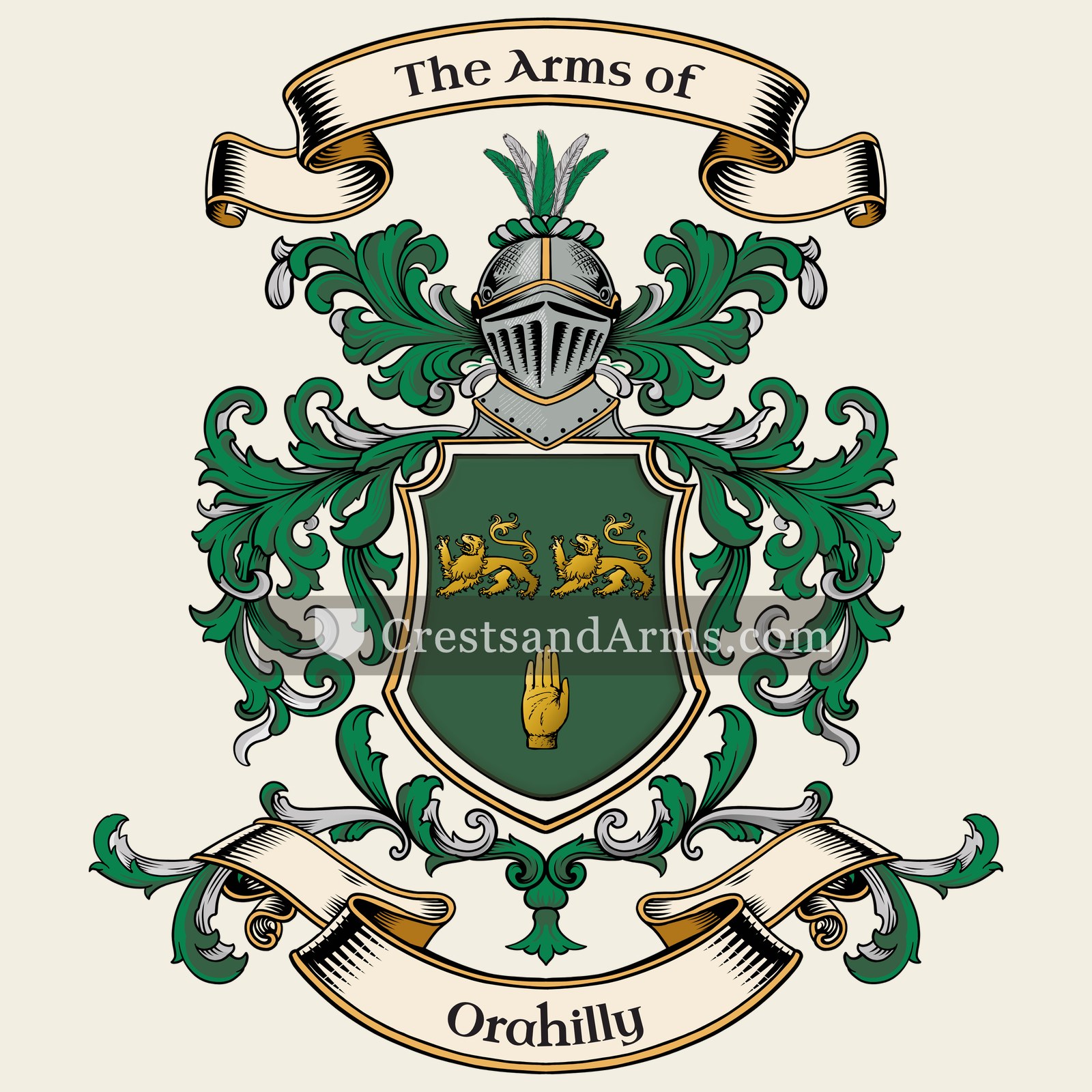 The Orahilly coat of arms, drawn from the recorded blazon