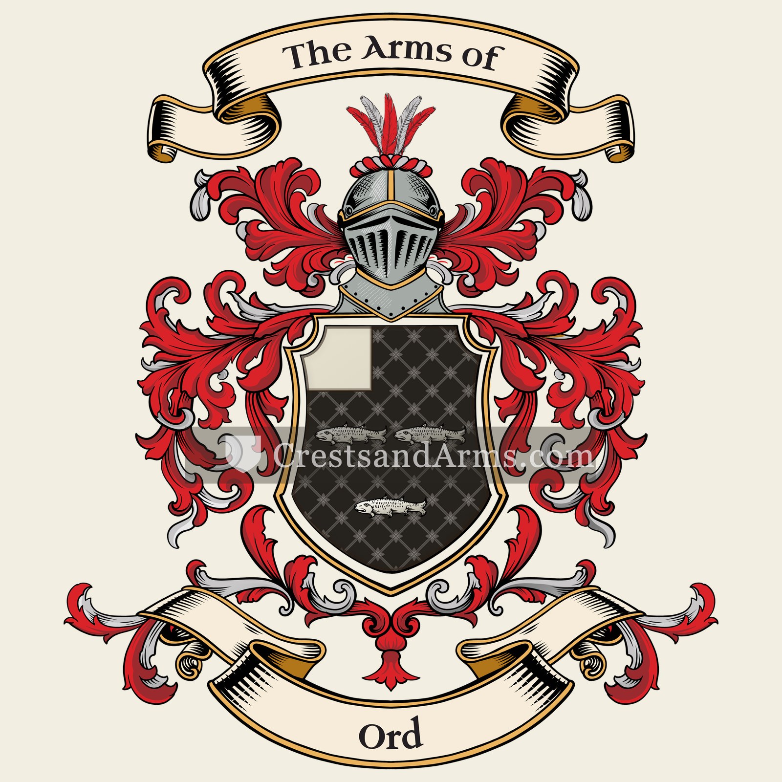 The Ord coat of arms, drawn from the recorded blazon