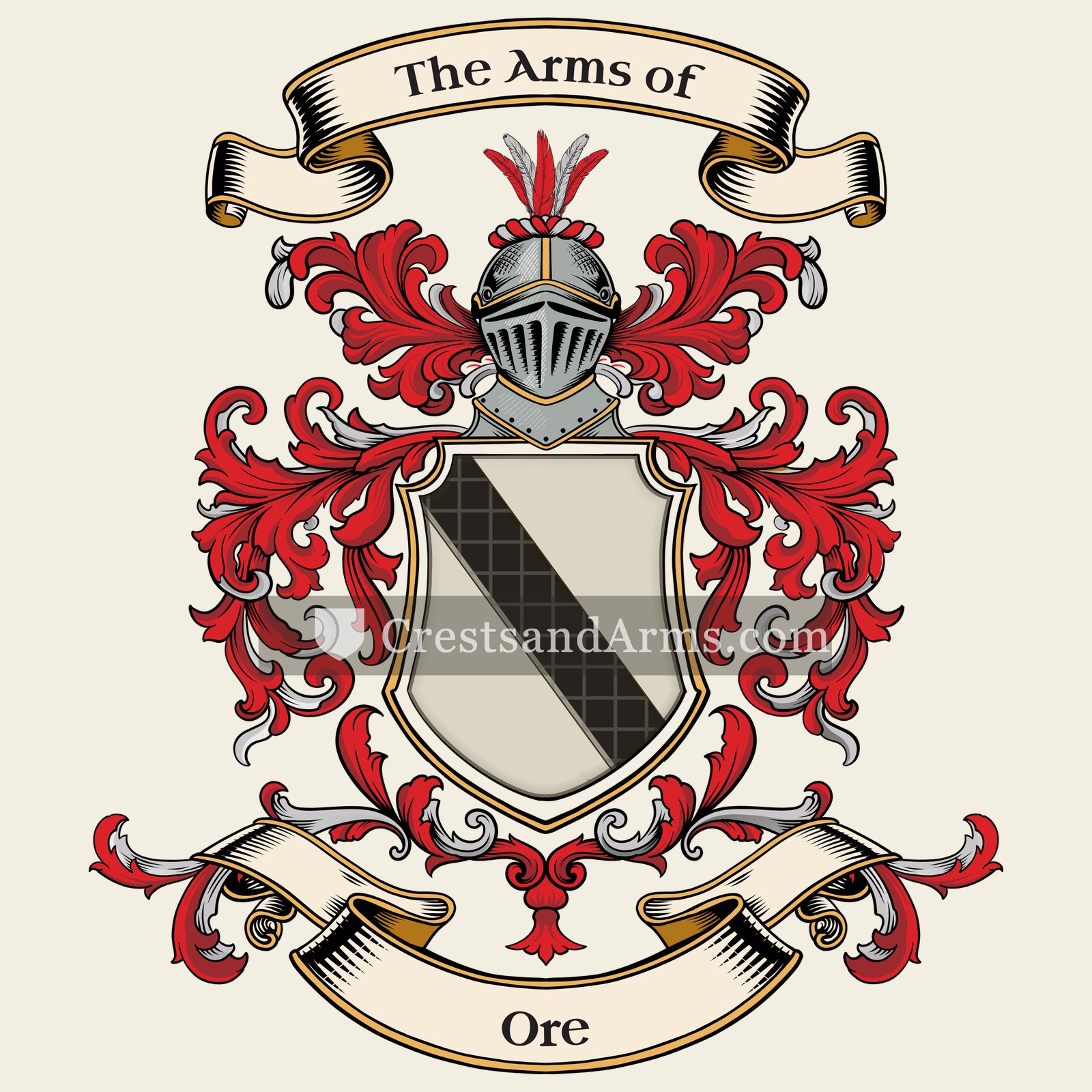The Ore coat of arms, drawn from the recorded blazon