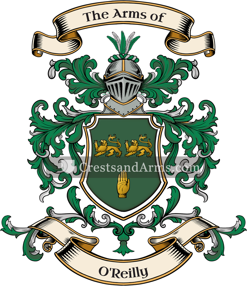 The O'Reilly coat of arms, drawn from the recorded blazon