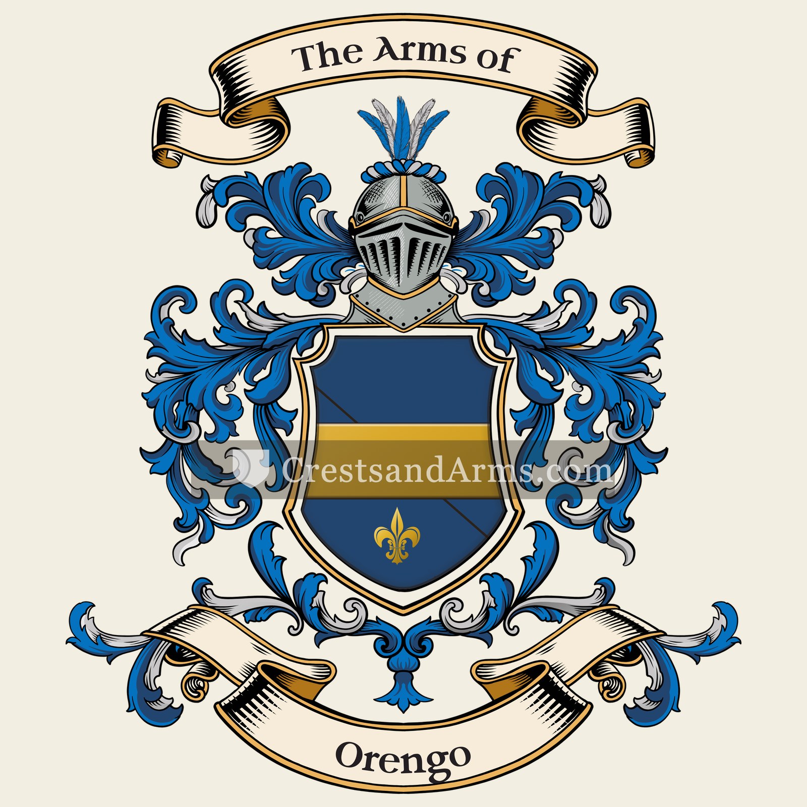 The Orengo coat of arms, drawn from the recorded blazon