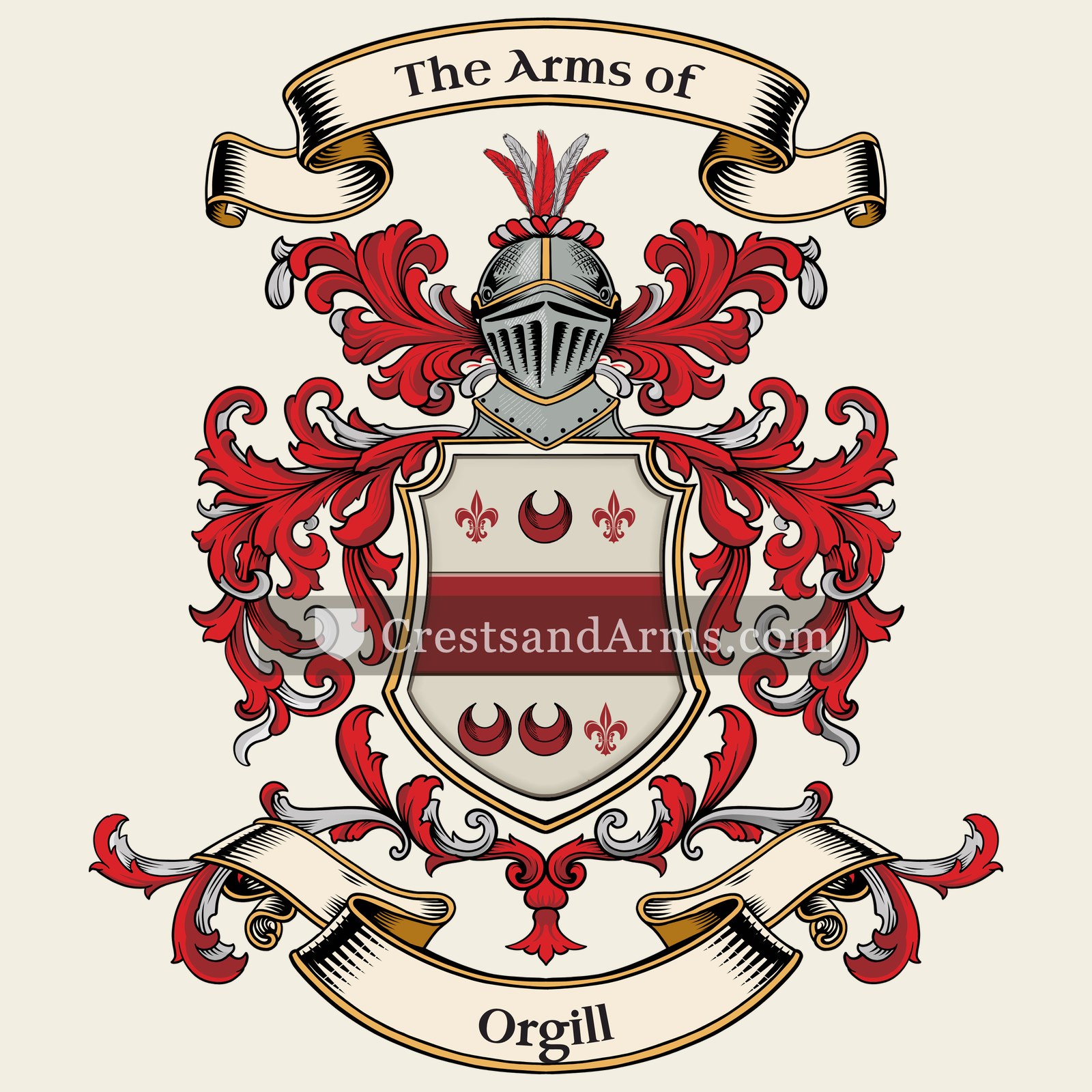 The Orgill coat of arms, drawn from the recorded blazon