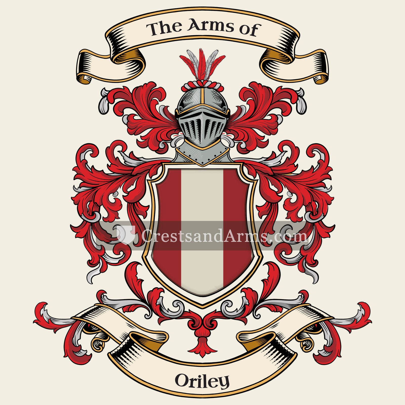The Oriley coat of arms, drawn from the recorded blazon