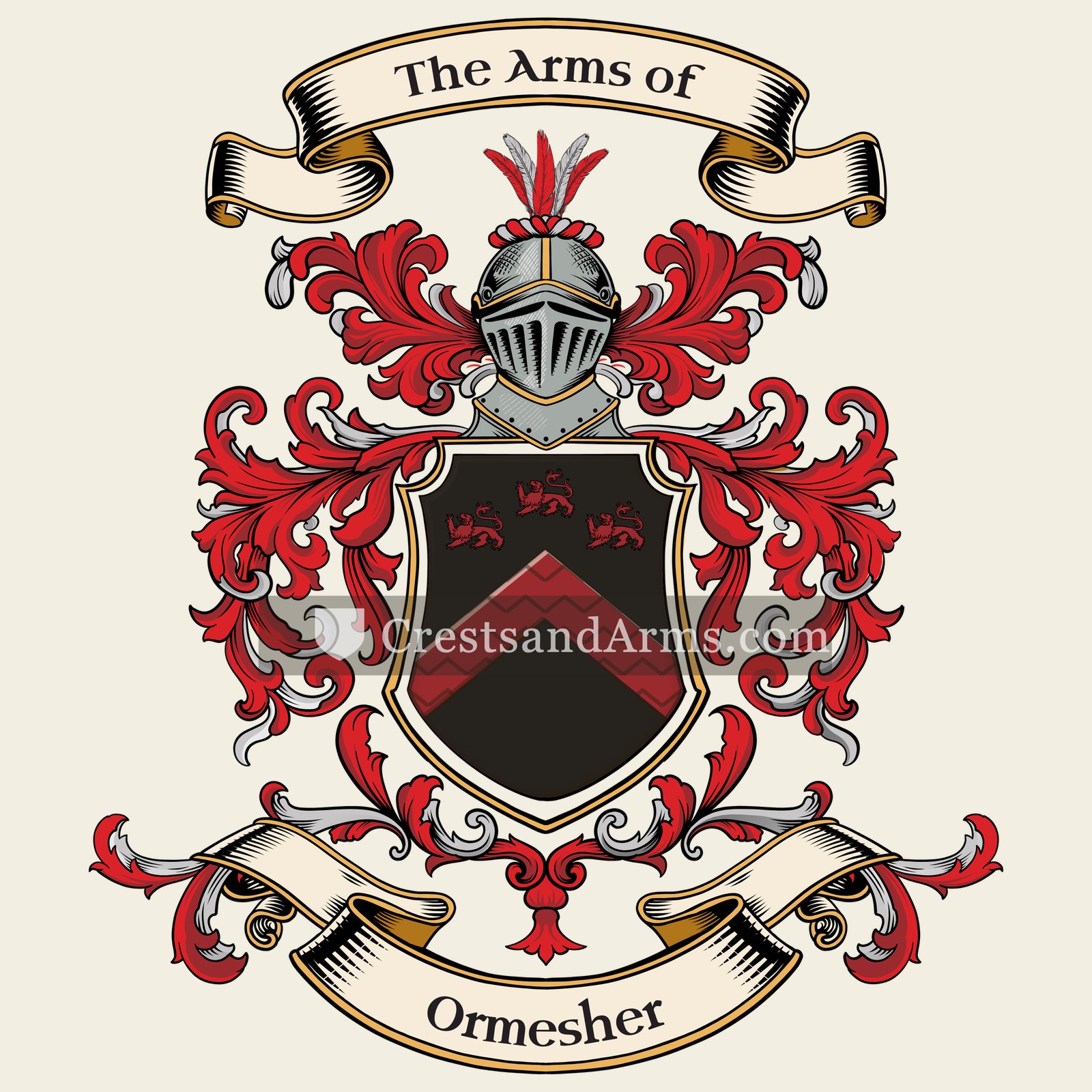The Ormesher coat of arms, drawn from the recorded blazon