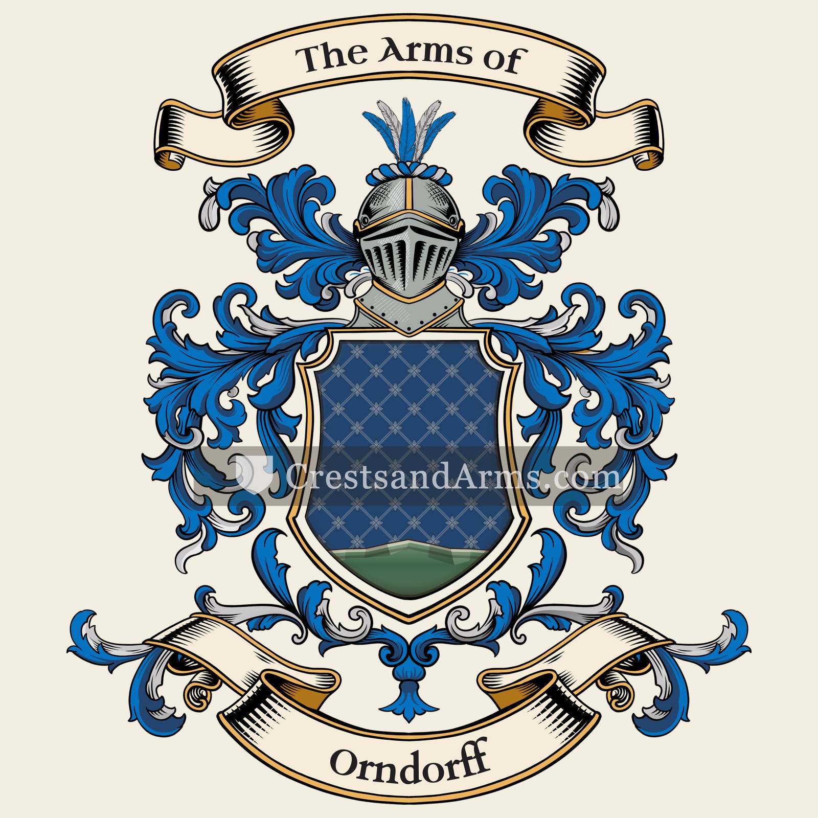 The Orndorff coat of arms, drawn from the recorded blazon