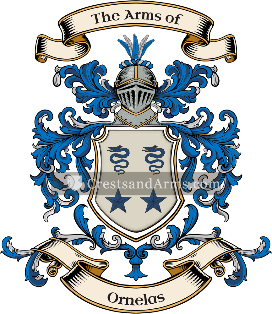 The Ornelas coat of arms, drawn from the recorded blazon