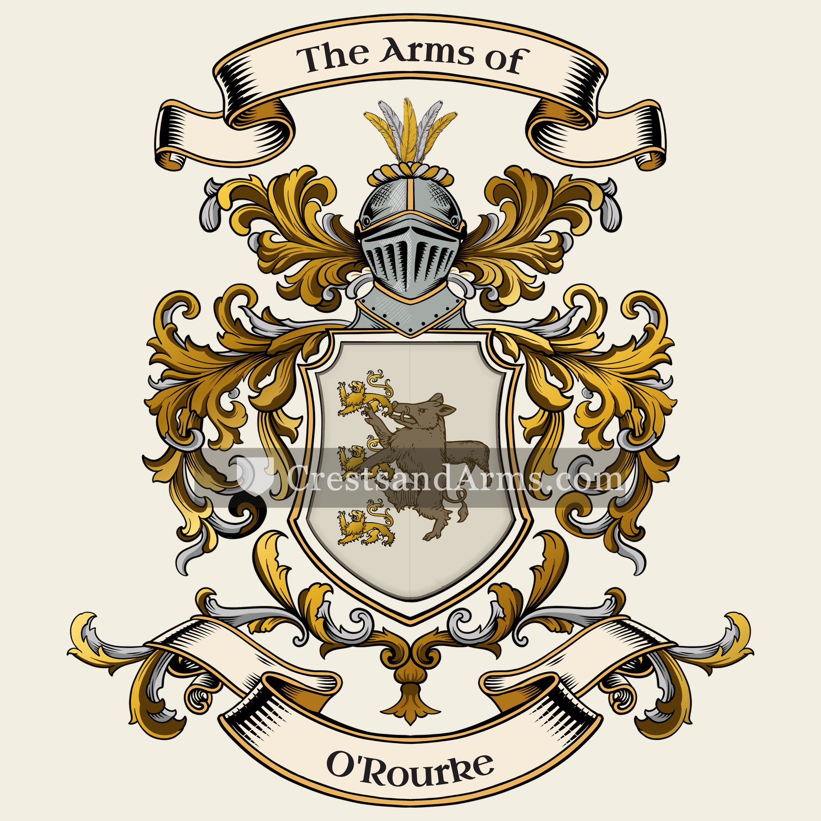 The O'Rourke coat of arms, drawn from the recorded blazon