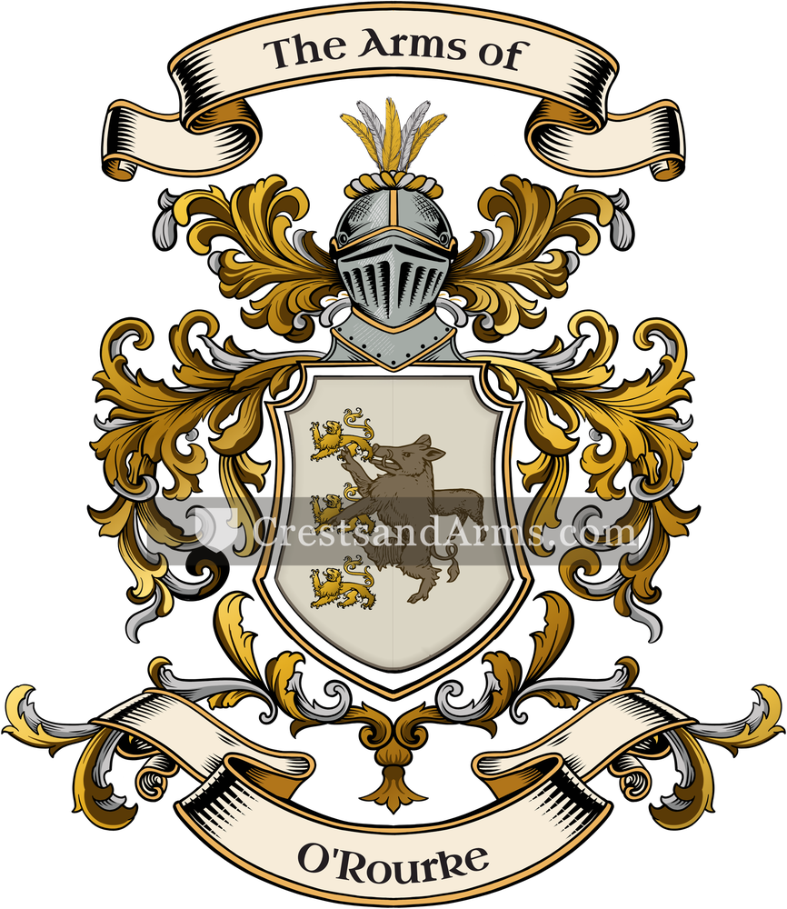 The O'Rourke coat of arms, drawn from the recorded blazon