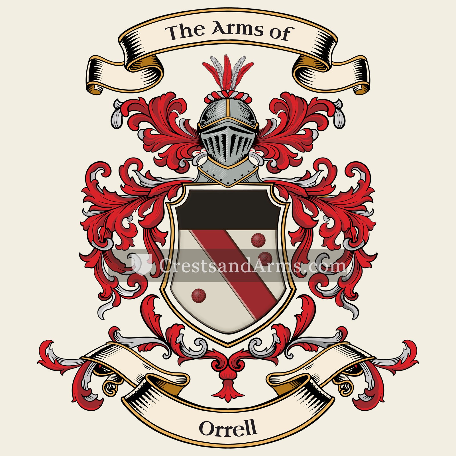 The Orrell coat of arms, drawn from the recorded blazon